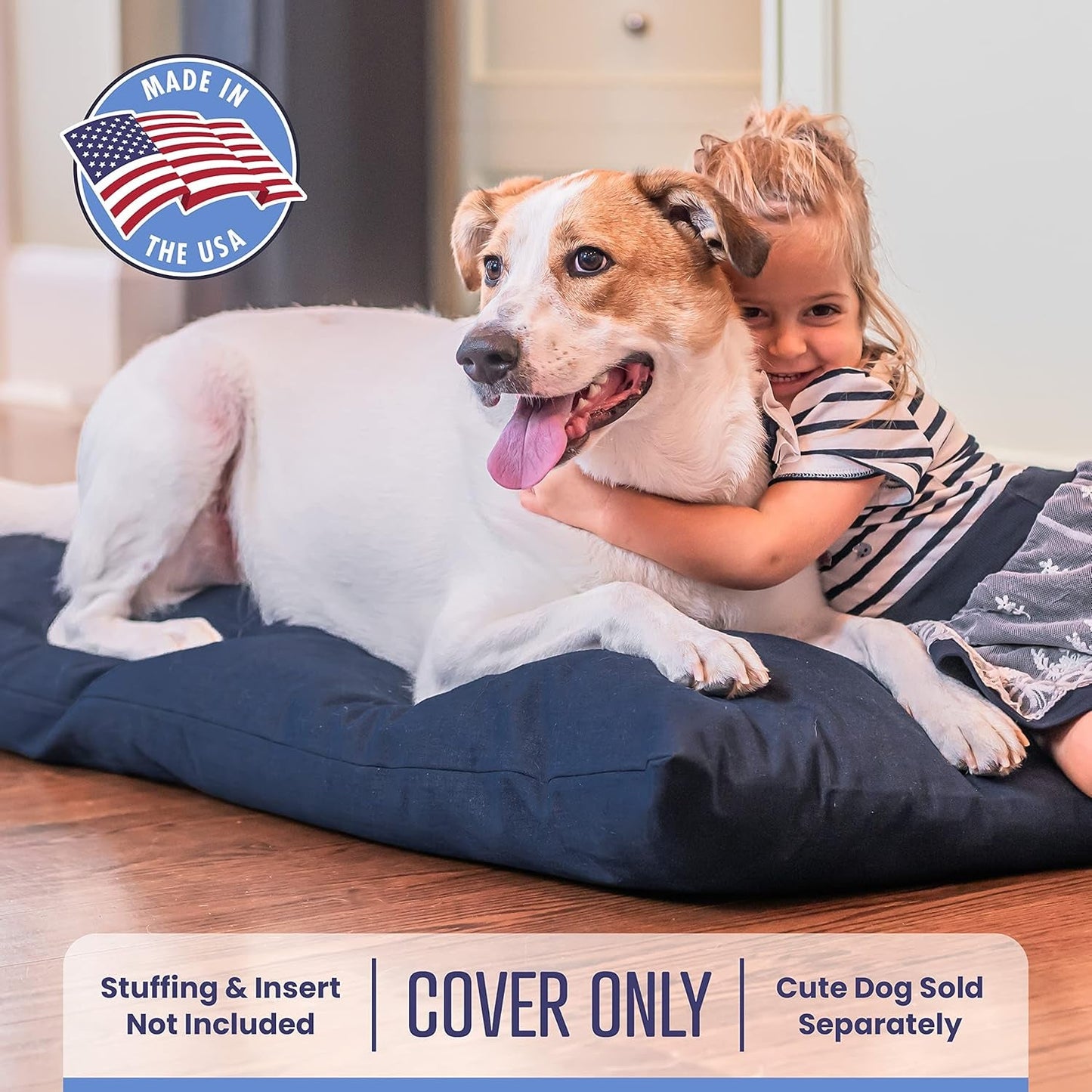 Mayfield Denim Large Dog Bed Cover - Zippered Duvet for Pet Bed - Extra Protection for Dog Bed Mattress or DIY Pet Bed with Pillows and Stuffing - Indigo - Made in USA Dog Bed Cover Only