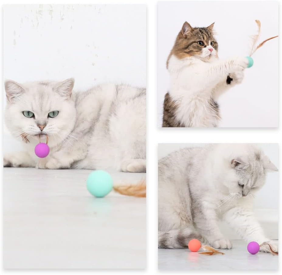 3 Pcs Cat Toy Balls Bite Resistant Cat Toys Bouncy Balls with Feathers High Rebound Pet Interactive Kitten Toys for Cats Indoor and Outdoor Play Interaction