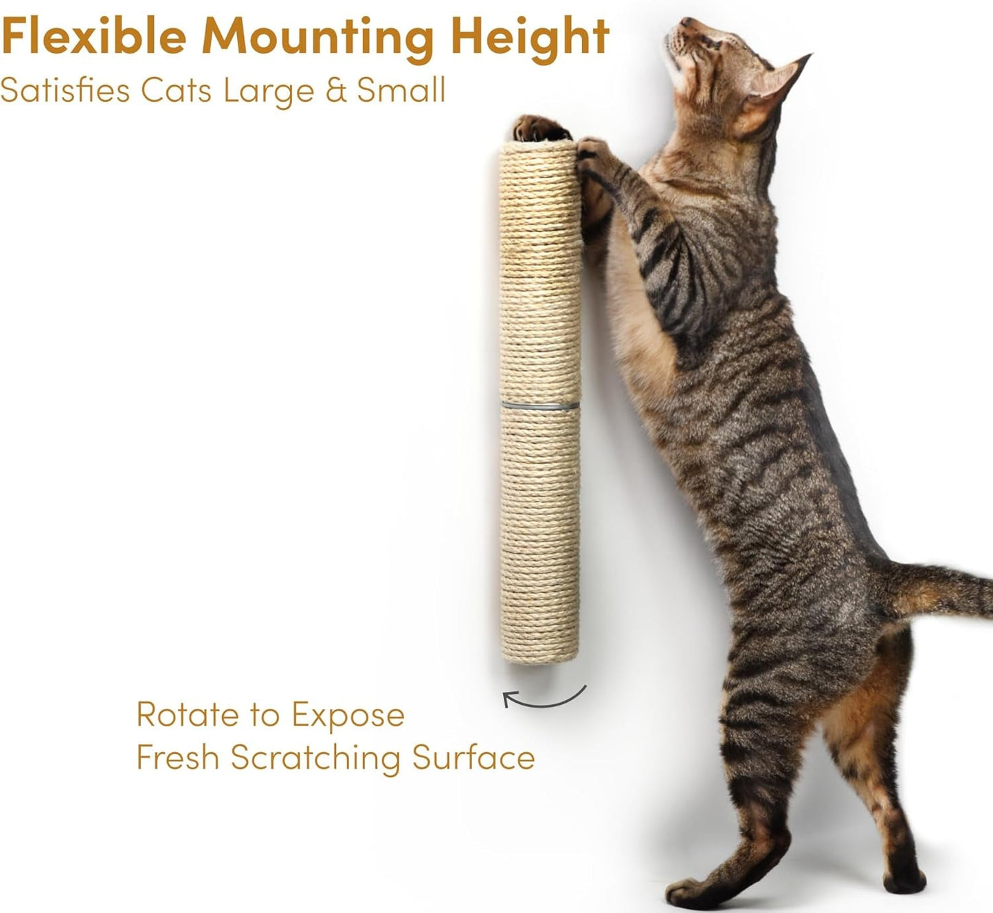 18" Compact Wall Mounted Cat Scratcher, Sisal Scratching Post