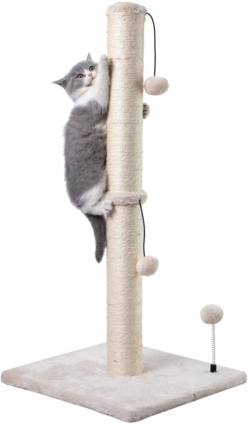 34“ Tall Cat Scratching Post Premium Basics Kitten Scratcher Sisal Scratch Posts Trees with Hanging Ball for Indoor Cats (34 Inches for Adult Cats, Cactus Green)