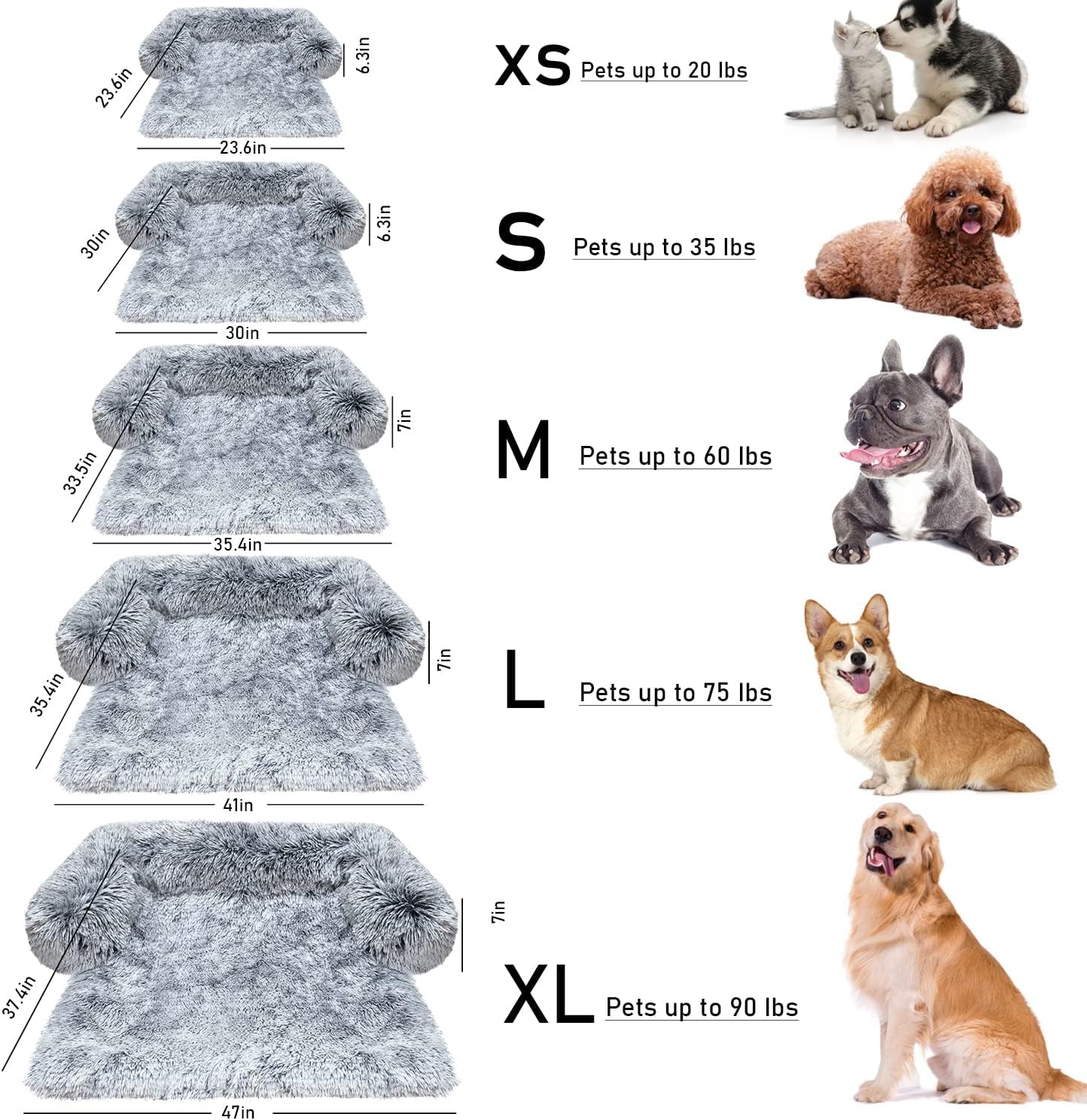 Dog Bed Dog Sofa Couch Calming Cat Beds Fluffy Plush Cats Mattress Comfy Washable Cover Puppy Kennel Pad Extra Large Medium Couches Dogs Sofa Blue Grey S