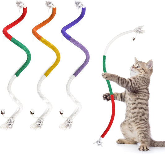 3 Pack Catnip Toys,Interactive Cat Rope Toys with Silvervine Fruit,Natural Catnip Kittens Cat Chew Toy for Teeth Cleaning,Interactive Cat Dental Toy for Cats Kittens