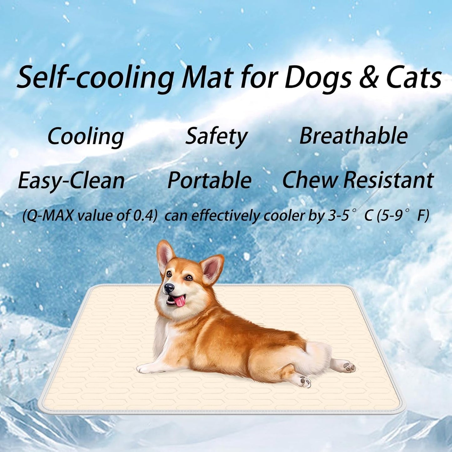 Dog Cooling Mat Cat Cooling Mat 30" X 20" Large Self-Cooling Pad for Dogs Sleeping Mats for Dog and Cat Durable Self Cooling Pet Blanket Outdoor Indoor Non-Slip Cooling Dog Mats (Light Yellow)