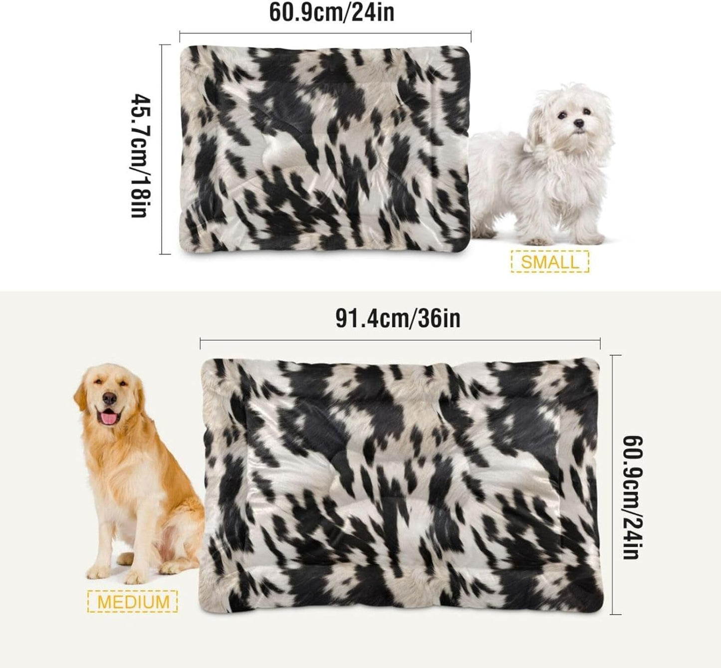 3D Cow Print Pet Bed Pad Soft Dog Bed Mat with Anti-Slip Bottom, Machine Washable Crate Pad Mattress for Dog Sleeping- 36 * 24Inches