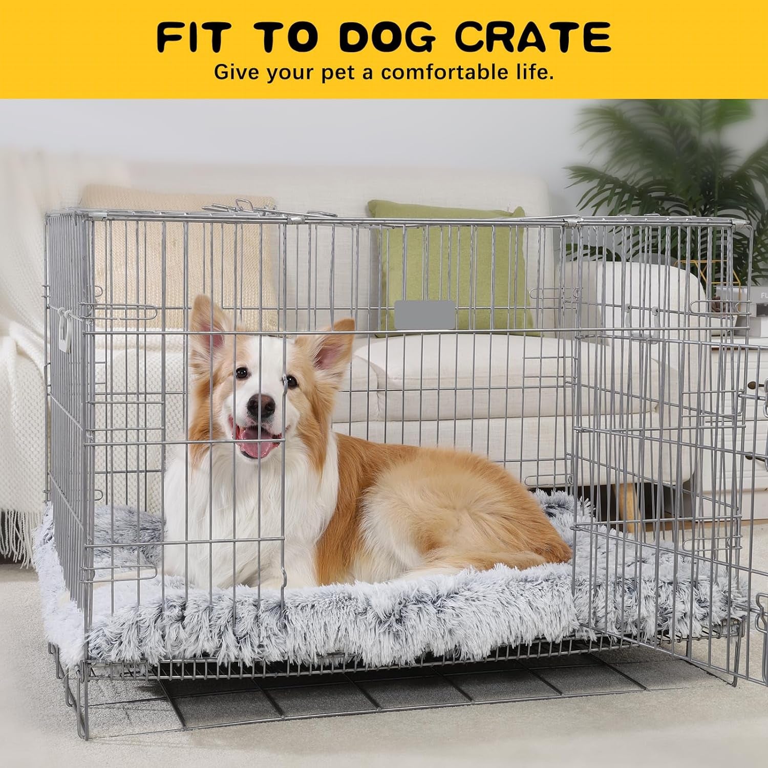 Large Dog Bed Crate Pad Mat for Dog Cages Fluffy Washable Dog Bed for Large Medium Size Dog Soft Kennel Pad Anti-Slip Pet Bed,35" X 23",Grey