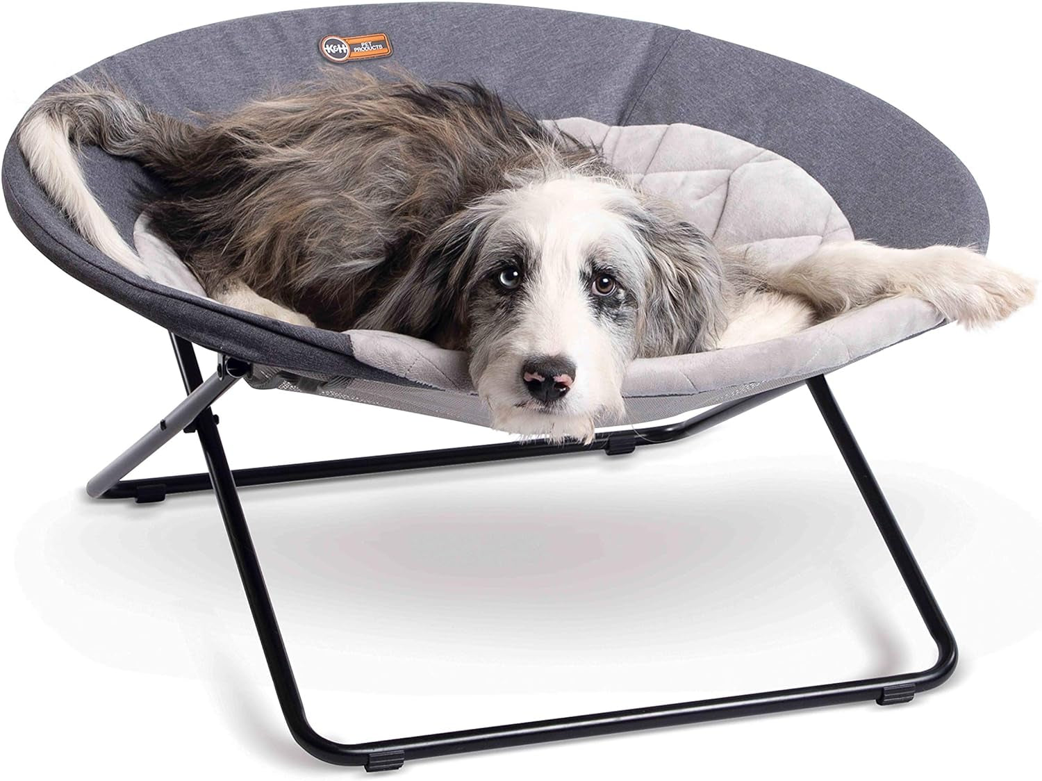 K&H Pet Products Cozy Cot Elevated Pet Bed, Dish Chair for Dogs and Cats, Machine Washable, Gray, Medium 24 Inches