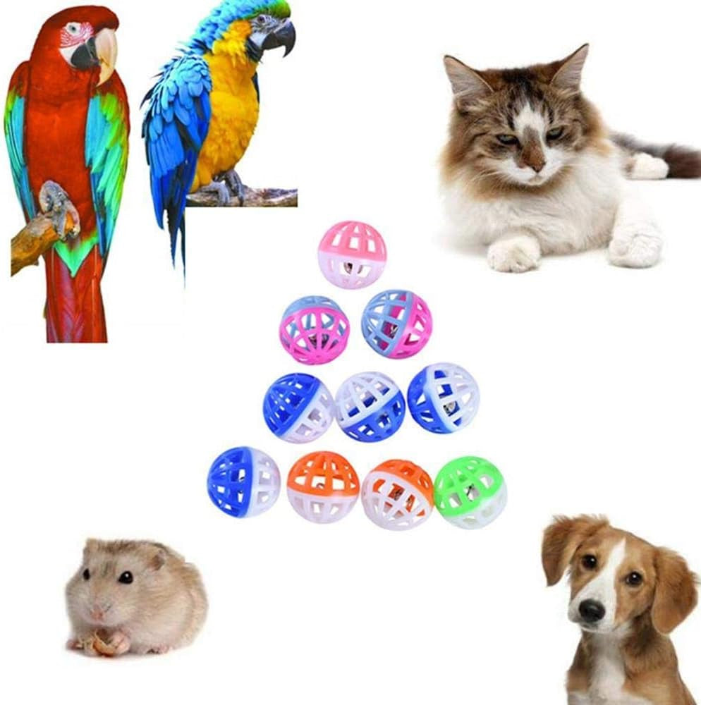 10 Pack Pet Cat Toy Bell Ball Plastic Ball Bell Chasing Parrot Bird Cat Hamster General Toy Bunny Cat Dog Toy Ball Bell Speaking Ball - Blue and Pink