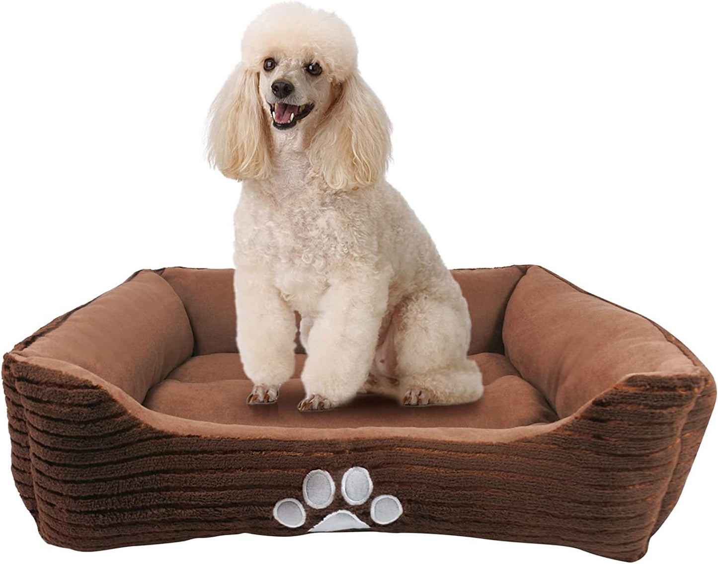 Long Rich HCT REC-005 Reversible Rectangle Pet Bed with Dog Paw Printing, Coffee, by Happycare Textiles, 25 by 21 Inches