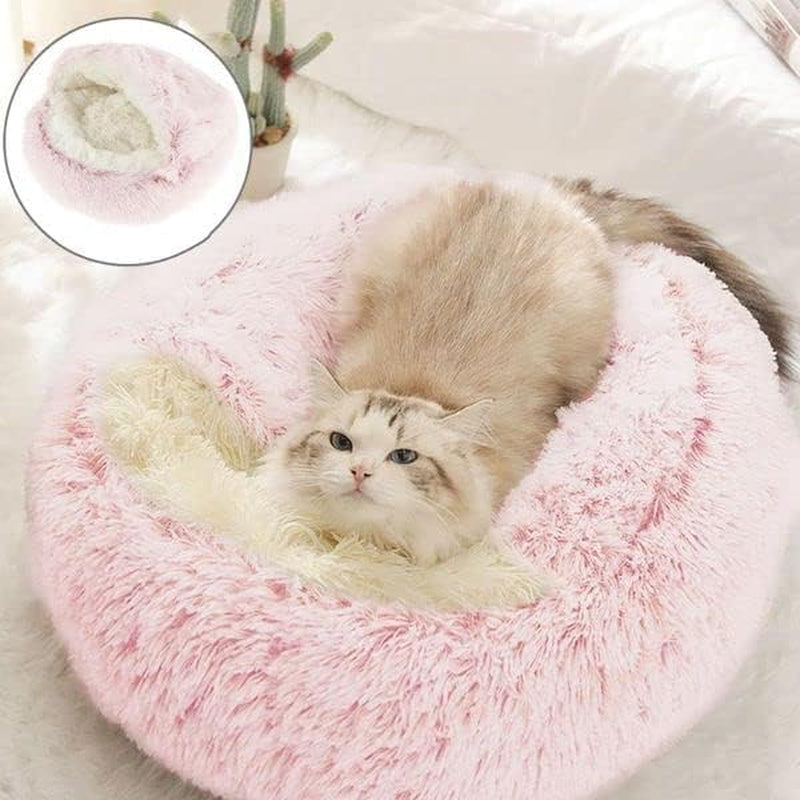 Fluffy Hooded round Cat Bed Cave with Hooded Blanket for Indoor Cats, Dog Beds for Small Dogs, Anti-Anxiety, Cozy Cuddler Luxury Puppy Bed, Anti-Slip Bottom and Machine Washable