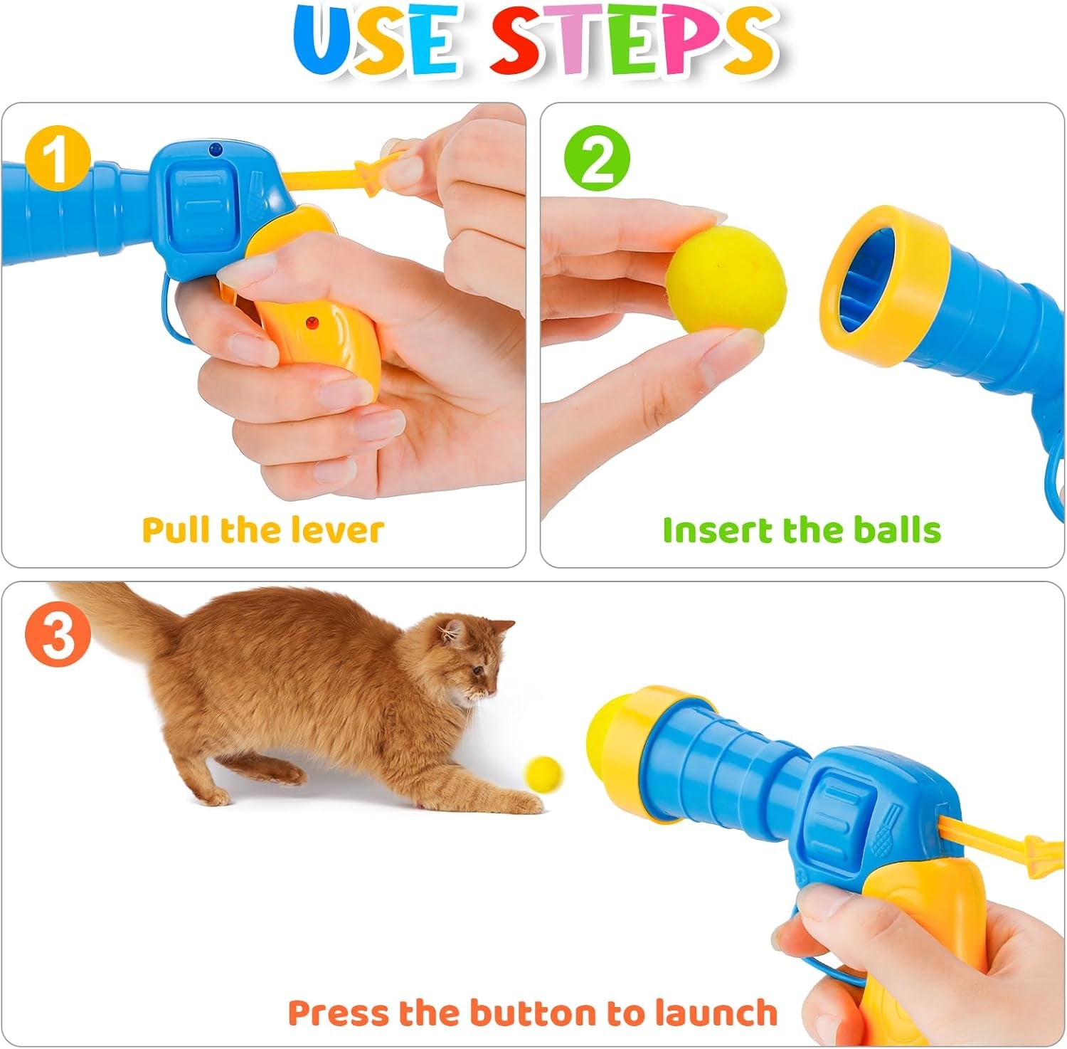 4 Pack Cat Plush Ball Launcher,Interactive Cat Toy with 12 Pcs Ping Pong Balls and 100 Pcs Plush Balls,Boredom Relief Silent Interactive Artifact Pet Supplies Suitable for Kittens,Dogs