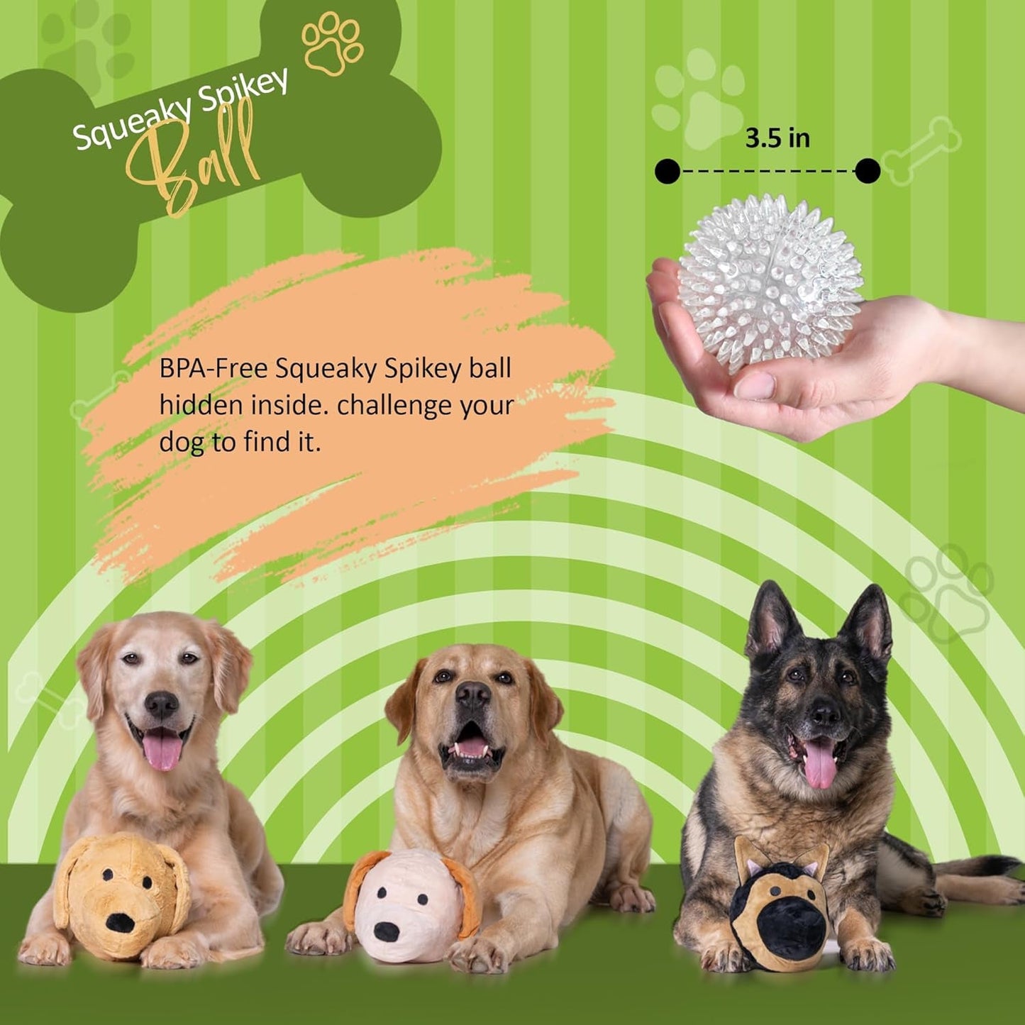 2 in 1 Dog Puzzle Toys Stuffed Plush Puppy Toys, Crinkle & Squeak Dog Toy Ball for Dog Anxiety Relief, Big Dog Toys for Mild Chewers 3.5" Ball, Puppy Chew Toys (German Shepherd)