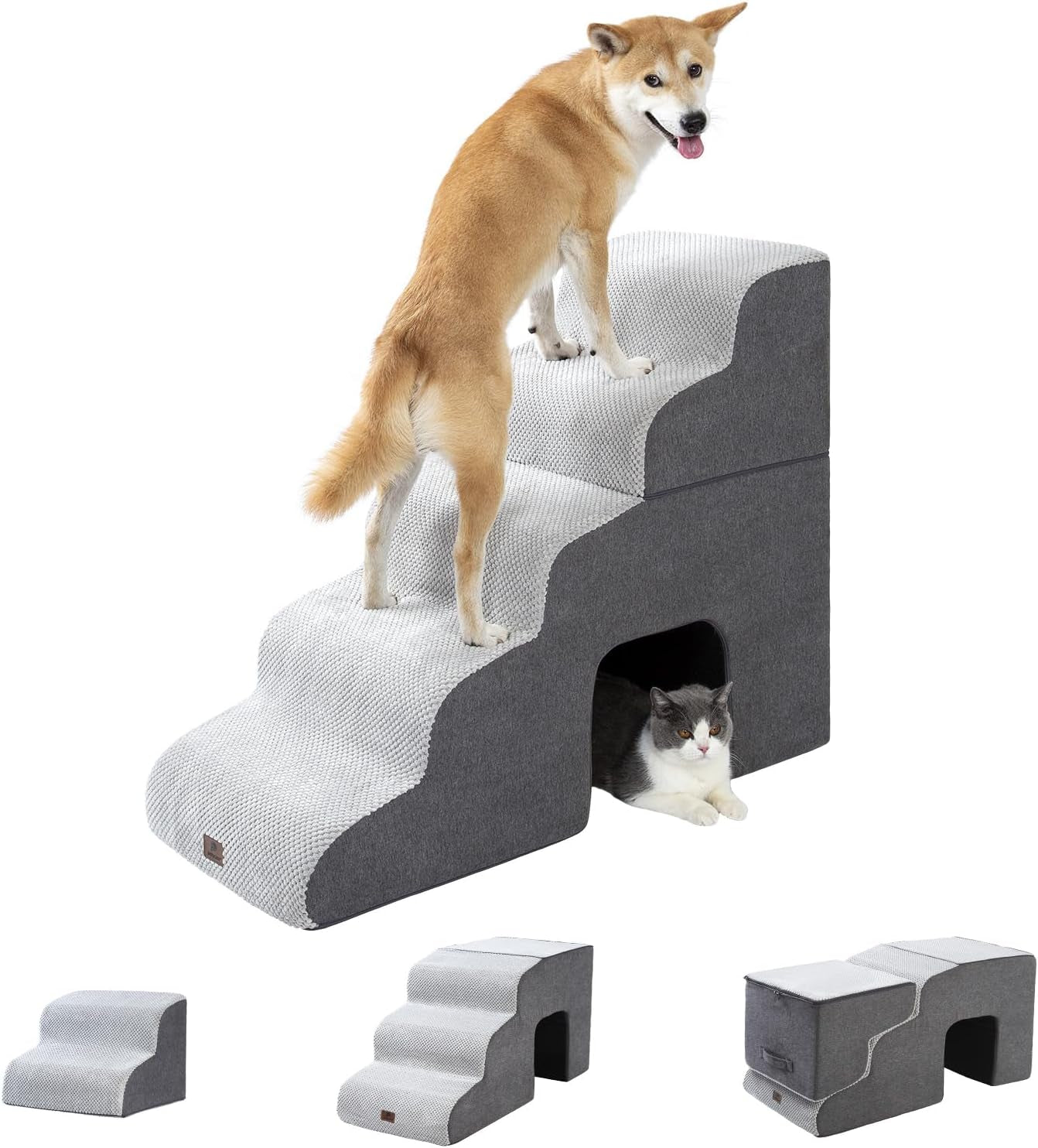 Dog Stairs Ramp for High Beds and Couch,Curved Dog Steps for Small Dogs and Cats Pet Stairs Non-Slip Balanced Portable Pet Step Indoor, 4 Steps,Grey