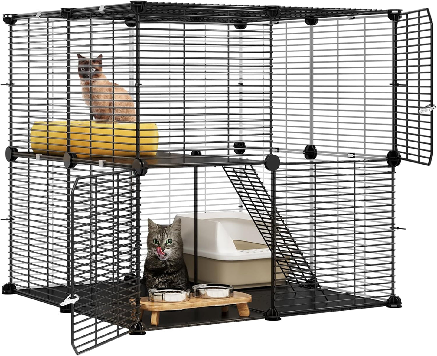 YITAHOME Cat Cage 2 Tier Indoor Cat Enclosures Kitten Cage DIY Pet Playpen Metal Kennel for 1-2 Cats, Ferret, Chinchilla, Rabbit, Small Animals, Kitty, Squirrel, RV Travel, Camping