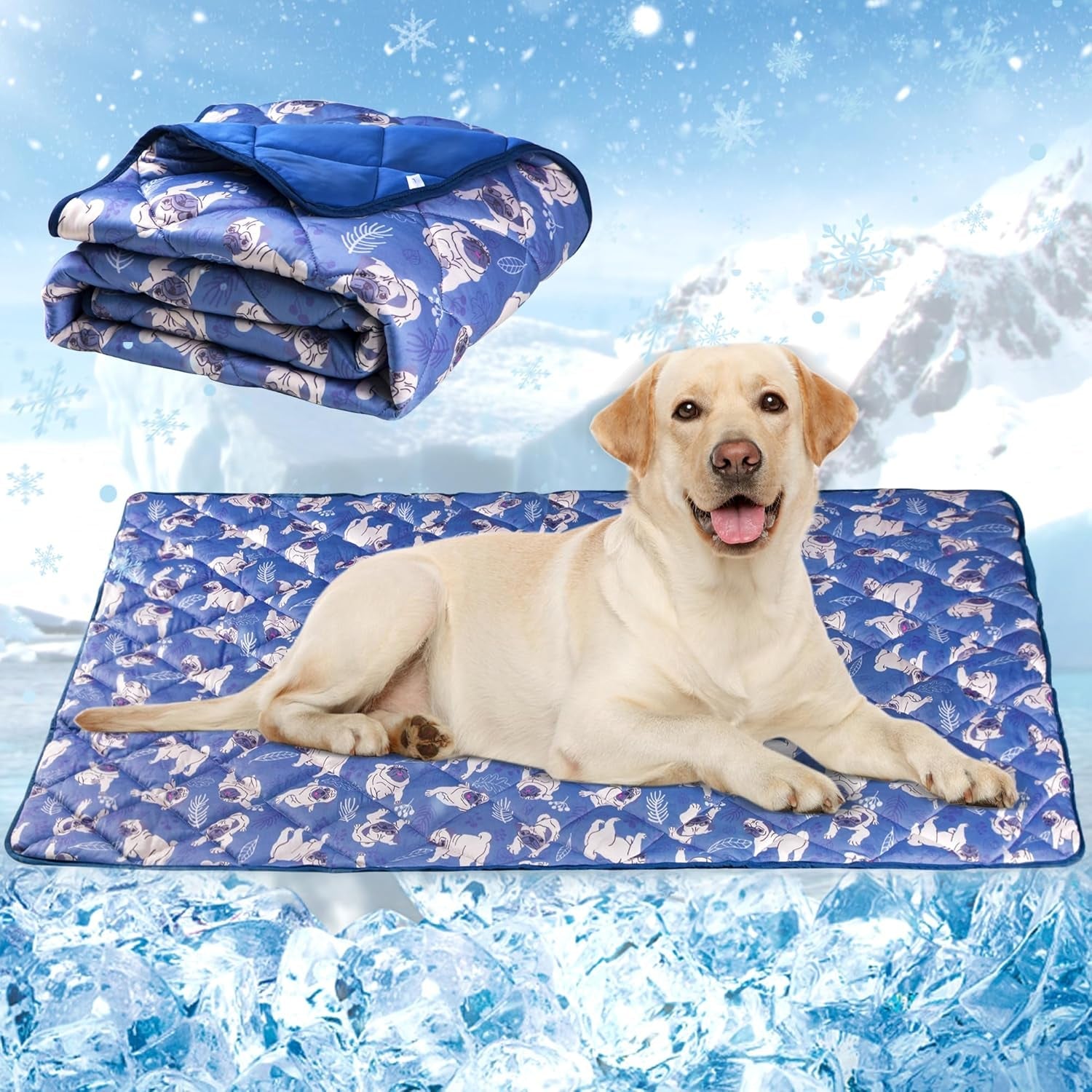 Dog Cooling Mat, Washable Dogs Cats Pet Non-Toxic Cooling Pads Summer Sleeping Kennel Mats，Pet Self Cool Ice Blanket for Indoor & Outdoor Dog Beach Essentials Light Gray Large