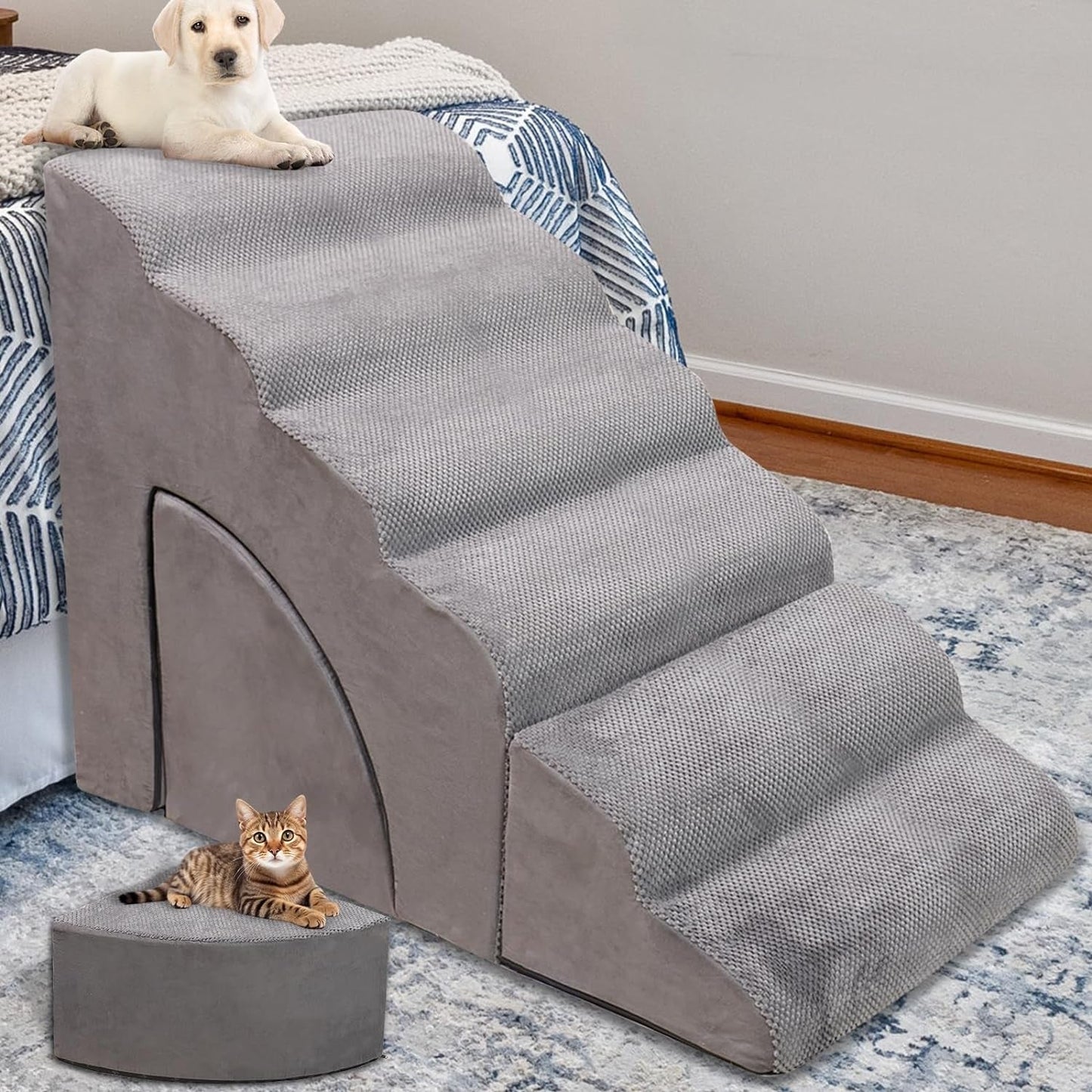 Foam Dog Stairs & Steps Ramps for High Beds 30-36 Inches High Tall, Litail 6 Step Pet Stairs/Steps for High Beds 30 Inch Large Dogs, Non-Slip Dog Ramps for Small Dogs, for Older Dogs/Cats Injured