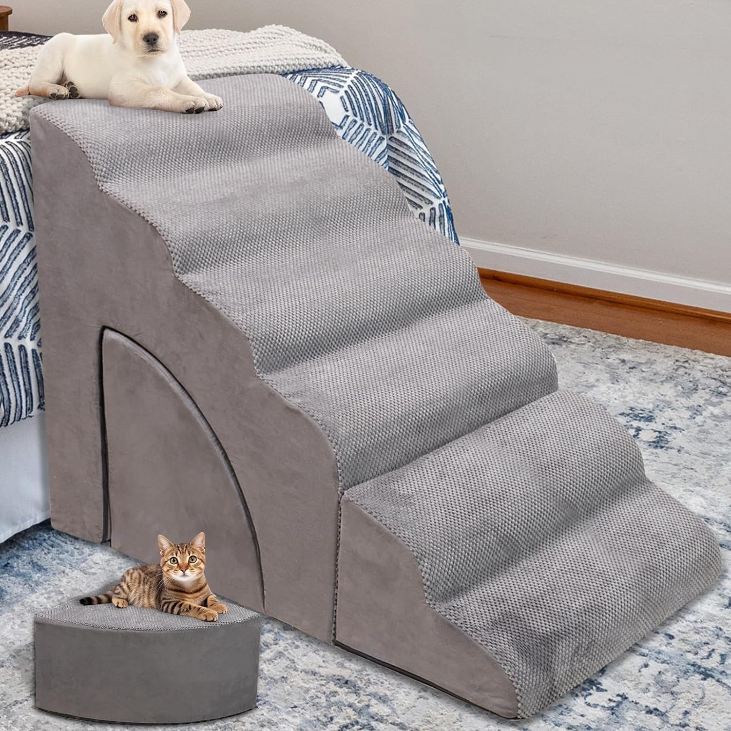 Foam Dog Stairs & Steps Ramps for High Beds 30-36 Inches High Tall, Litail 6 Step Pet Stairs/Steps for High Beds 30 Inch Large Dogs, Non-Slip Dog Ramps for Small Dogs, for Older Dogs/Cats Injured