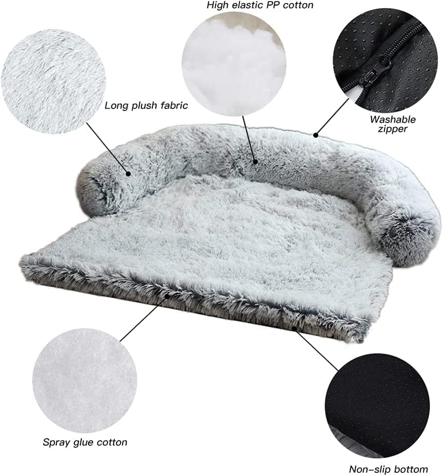 Calming Dog Bed Soft Fluffy Plush Dog Mat for Sofa Couch Pet Furniture Protector with Washable Cover for Large Medium Small Dogs Cats Puppy Thick Blanket Cushion Kennel with Nonskid Bottom