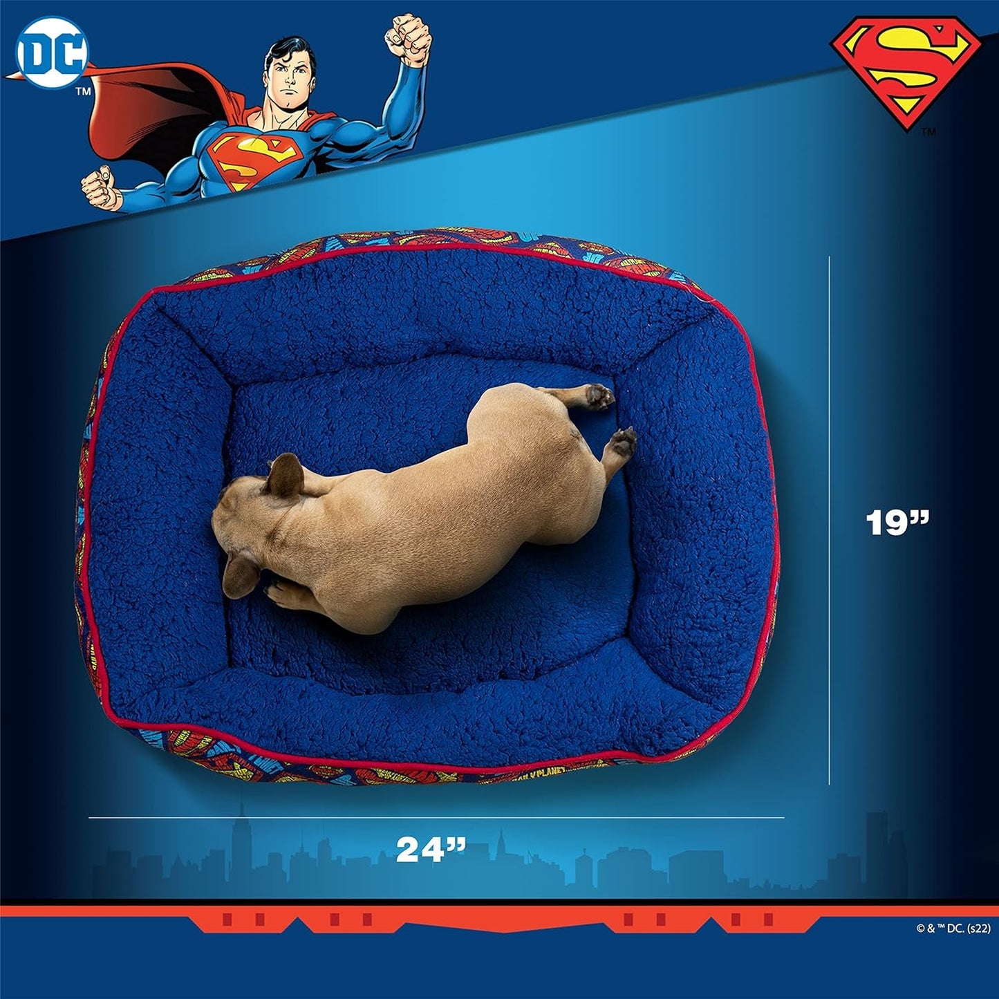 DC Comics for Pets Superman Logo Cuddler Dog Bed | Soft and Comfortable Superhero Cozy Cuddler Dog Bed for Pets | Blue and Red Elevated Dog Bed 24 X 19 X 8