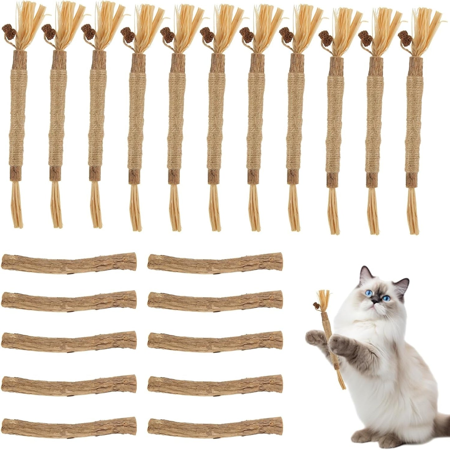 20PCS Silvervine Chew Sticks for Cats, 8.6 Inch Chew Sticks Cat Toys, Natural Cat Toothbrush Chew Toys for Cat Teeth Grinding Interactive Toys for Aggressive Chewers Dental Care