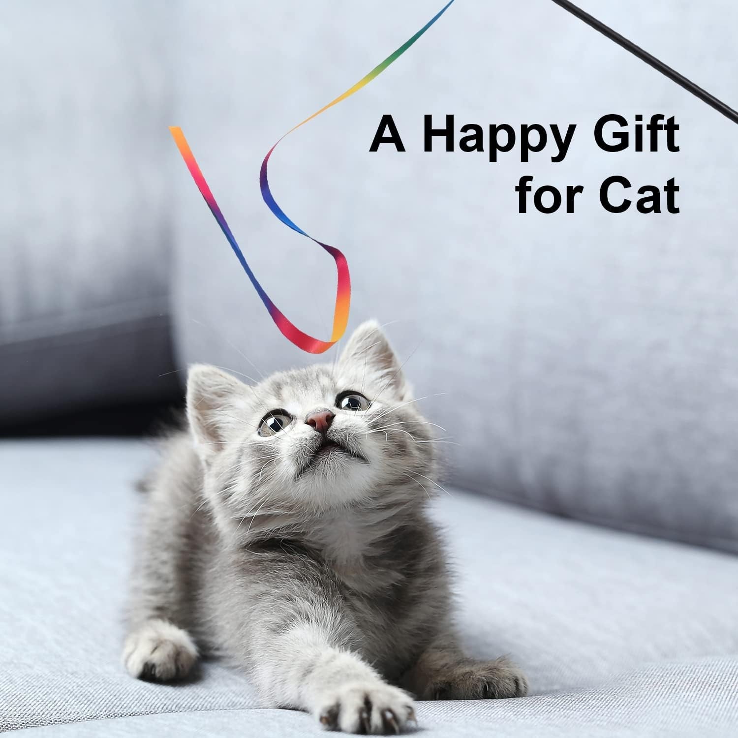 3Pcs Interactive Cat Wand Toys, Rainbow Colorful Cat Wand Toys Colorful Cat Interactive Toys Ribbon String Charmer Stick for Cats Kittens