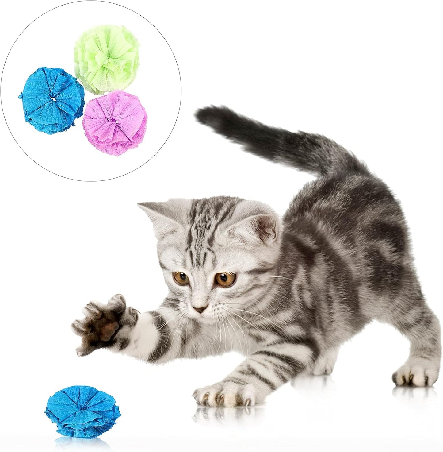 12Pcs Cat Crinkle Balls Toys Cat Paper Ball Toy Colorful Kitten Chewing Ball Kitten Biting Ball for Pet Interactive Supplies - Random Color