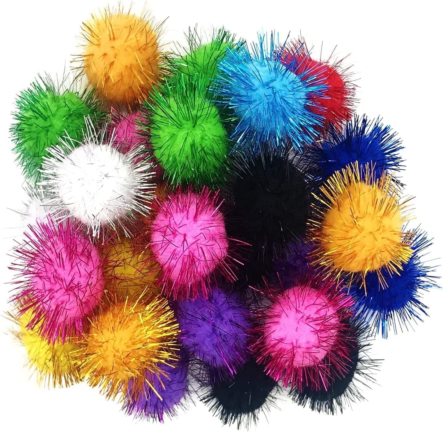 24 Pcs Cat Balls Toys, 1.8 Inch Sparkle Balls, Tinsel Glitter Pom Pom Balls Cat'S Favorite Toys, Random Color