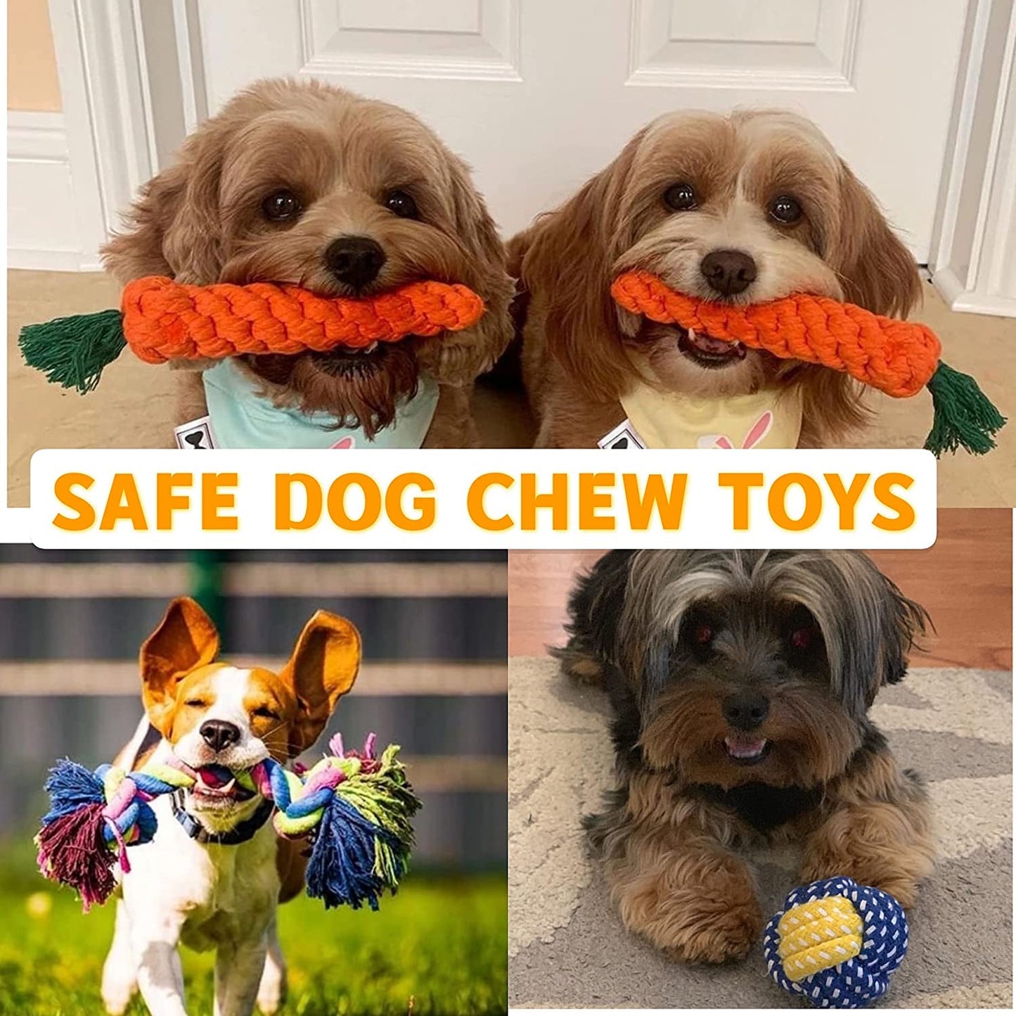 12 Pack Dog Rope Toys for Aggressive Chewers Large Breed Dogs Durable Indestructible Interactive Ball on a Ropes Medium & Small Chew Toy Dental Teeth Cleaning Tough