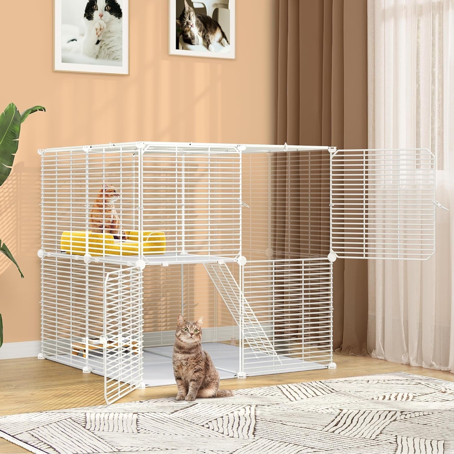 YITAHOME Cat Cage 2 Tier Indoor Cat Enclosures Kitten Cage DIY Pet Playpen Metal Kennel for 1-2 Cats, Ferret, Chinchilla, Rabbit, Small Animals, Kitty, Squirrel, RV Travel, Camping