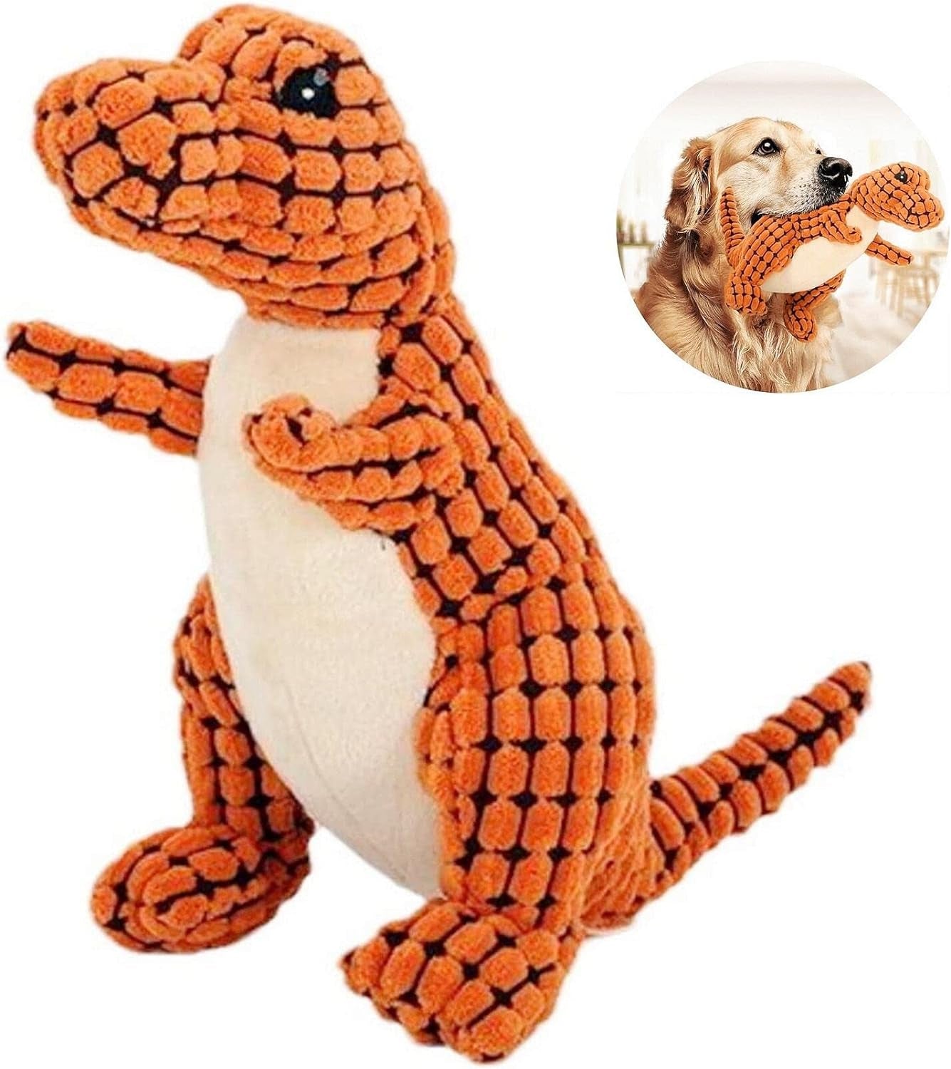 2024 New Indestructible Robust Dino, Plush Dog Toy, Indestructible Squeaky Toys for Dogs, Durable Dog Toys for Aggressive Chewers, Chew Toys for Dogs, Interactive Dog Toys for Boredom (A-Orange)