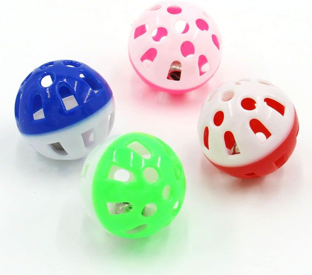 10Pcs 1.5 Inch Cat Toy Ball with Bell, Plastic Lattice Jingle Balls Kitten Chase Pounce Rattle Toy Pet Training Supplies, Random Color