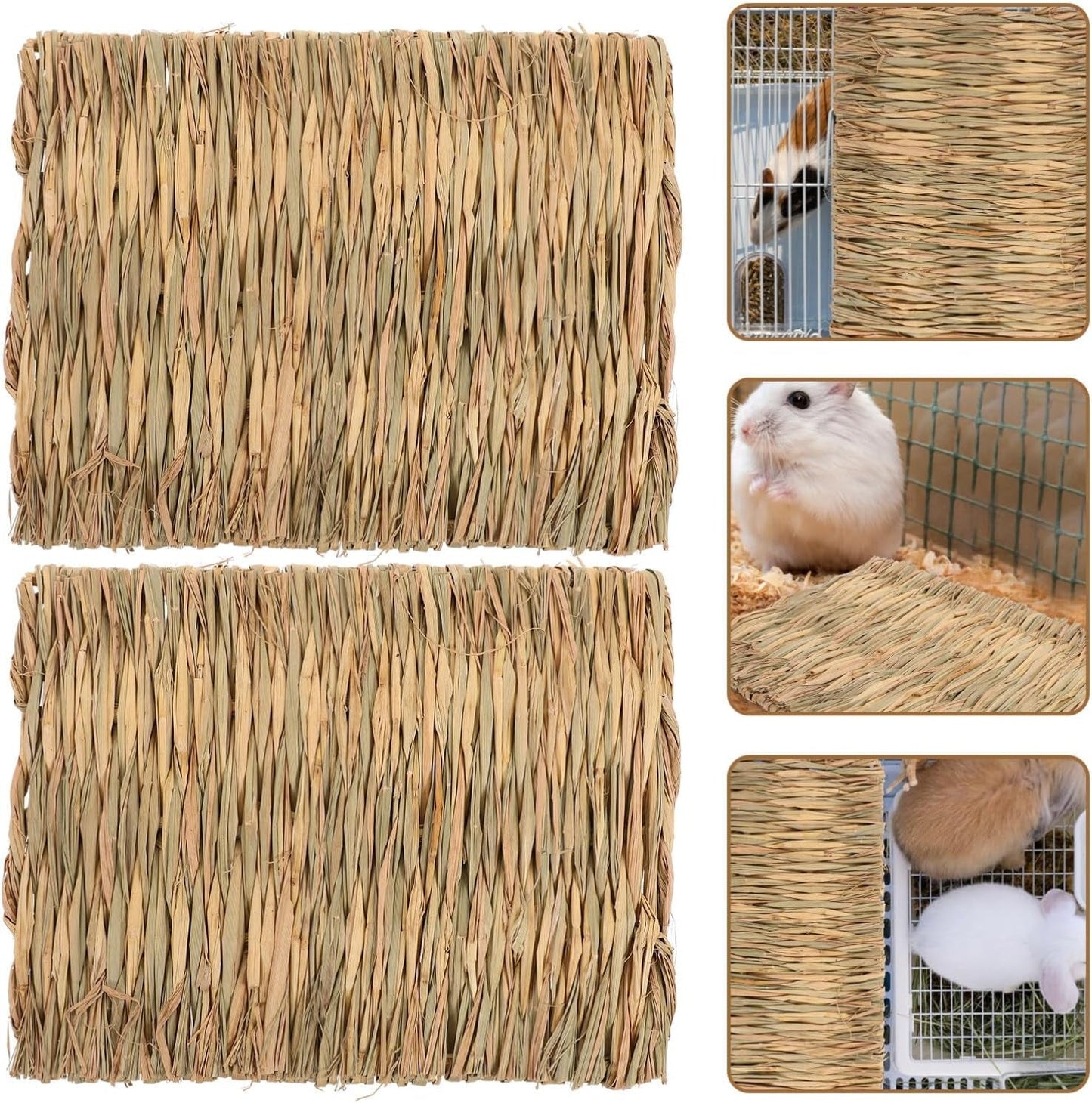 Yardwe Rabbit Grass Mat, 3Pcs Bunny Natural Straw Woven Bed Small Animal Cages Hay Nest Sleeping Chewing Nesting and Toys for Rabbits Guinea Pig Hamster Hedgehog