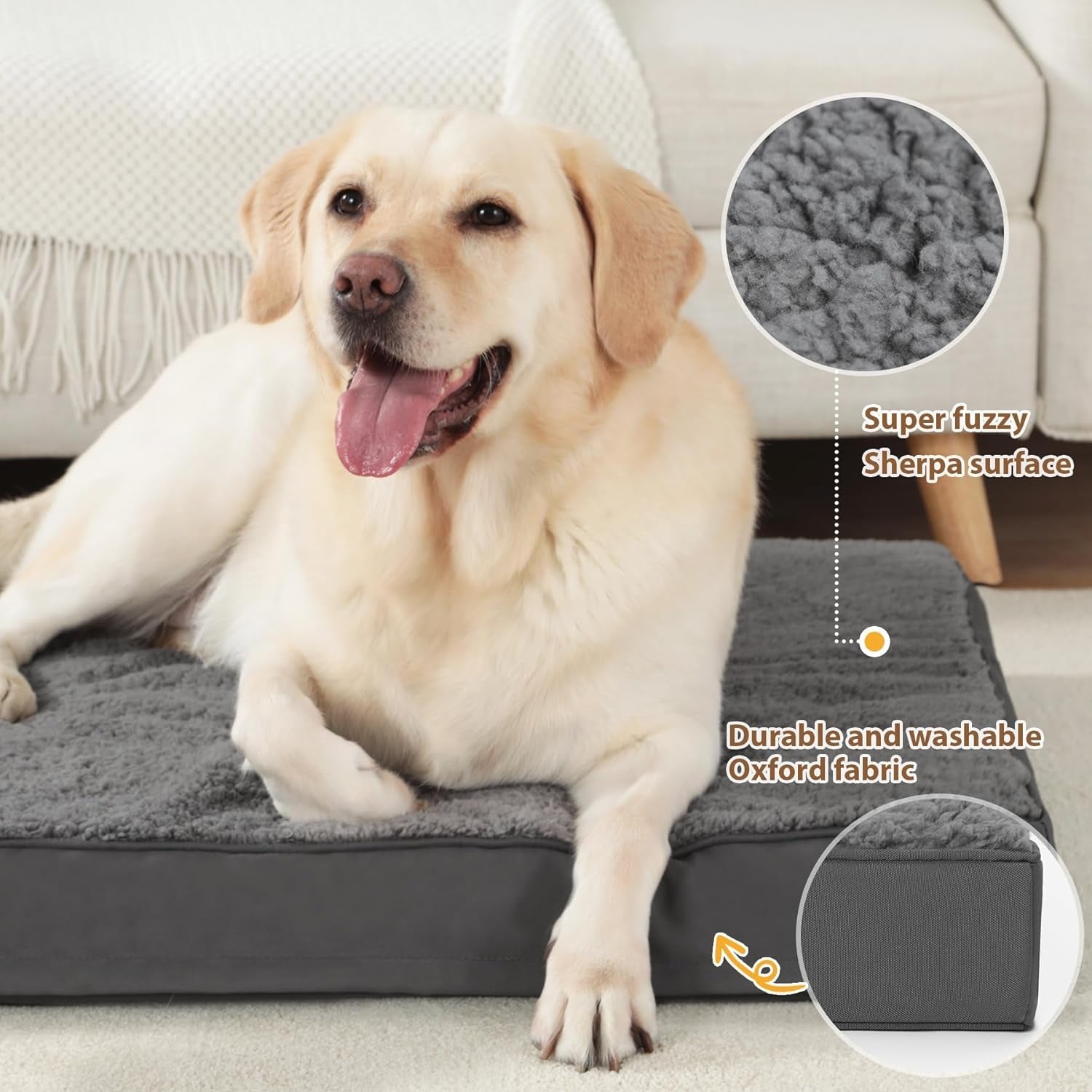 MIHIKK Large Dog Bed with Removable Washable Cover, Orthopedic Dog Crate Bed Large Breed, Waterproof Pet Bed, Big Flat Dog Beds Large Sized Dog Mattress, Dark Gray,36 Inch