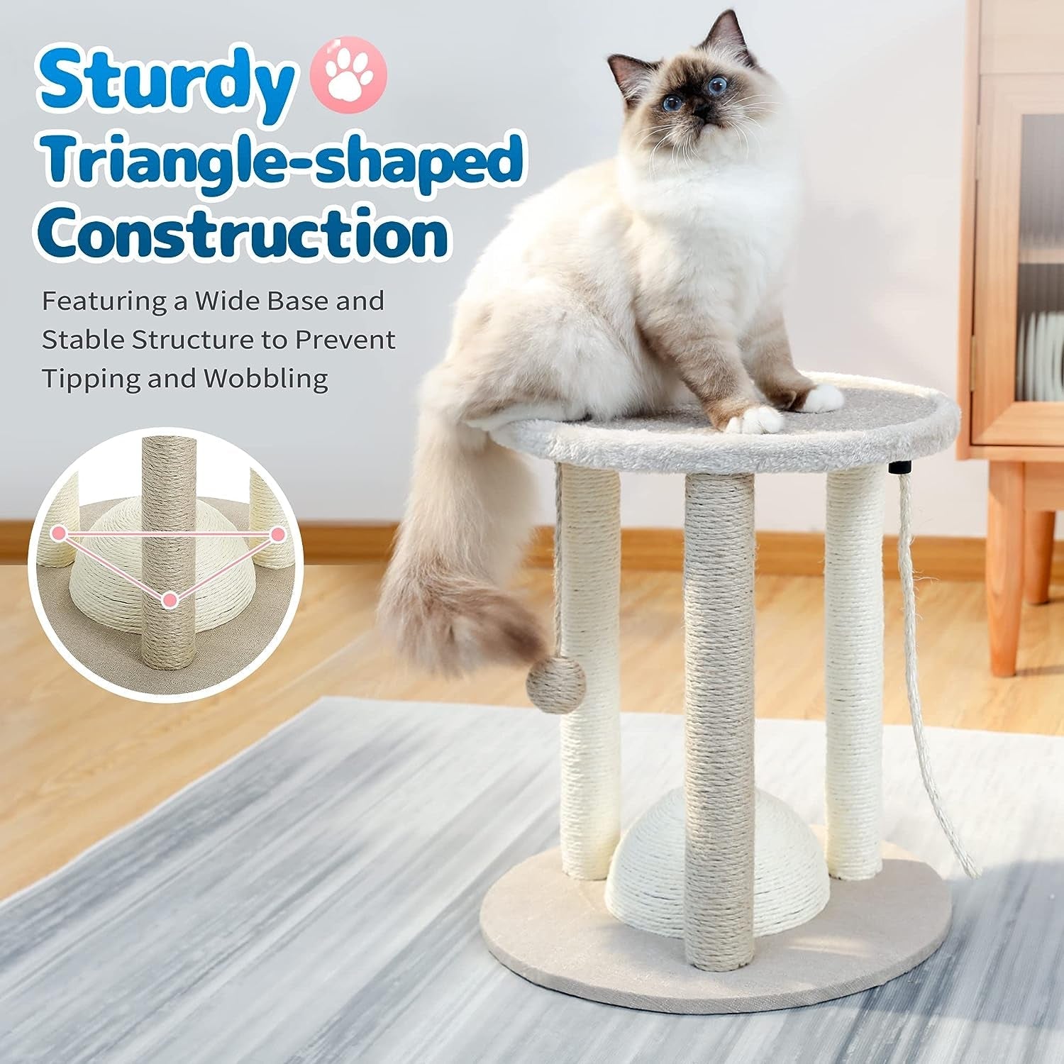 Made4Pets Cat Scratching Posts, Small Cat Tree for Indoor Cats, 4 in 1 Kitten Scratch Ball Toy, Soft Cat Bed Perch with Carpet Covered, 17" Cute Cat Tower Scratcher with Hanging Ball and Sisal Rope