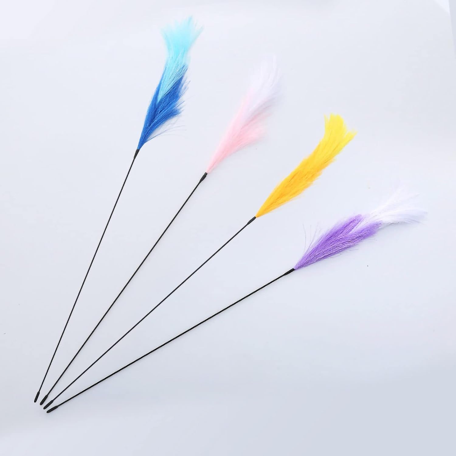 Cat Teaser Toy Stress Relief Interactive Play Toy Bendable Kitten Polyester Feather Stick Toys Cat Accessory - Blue