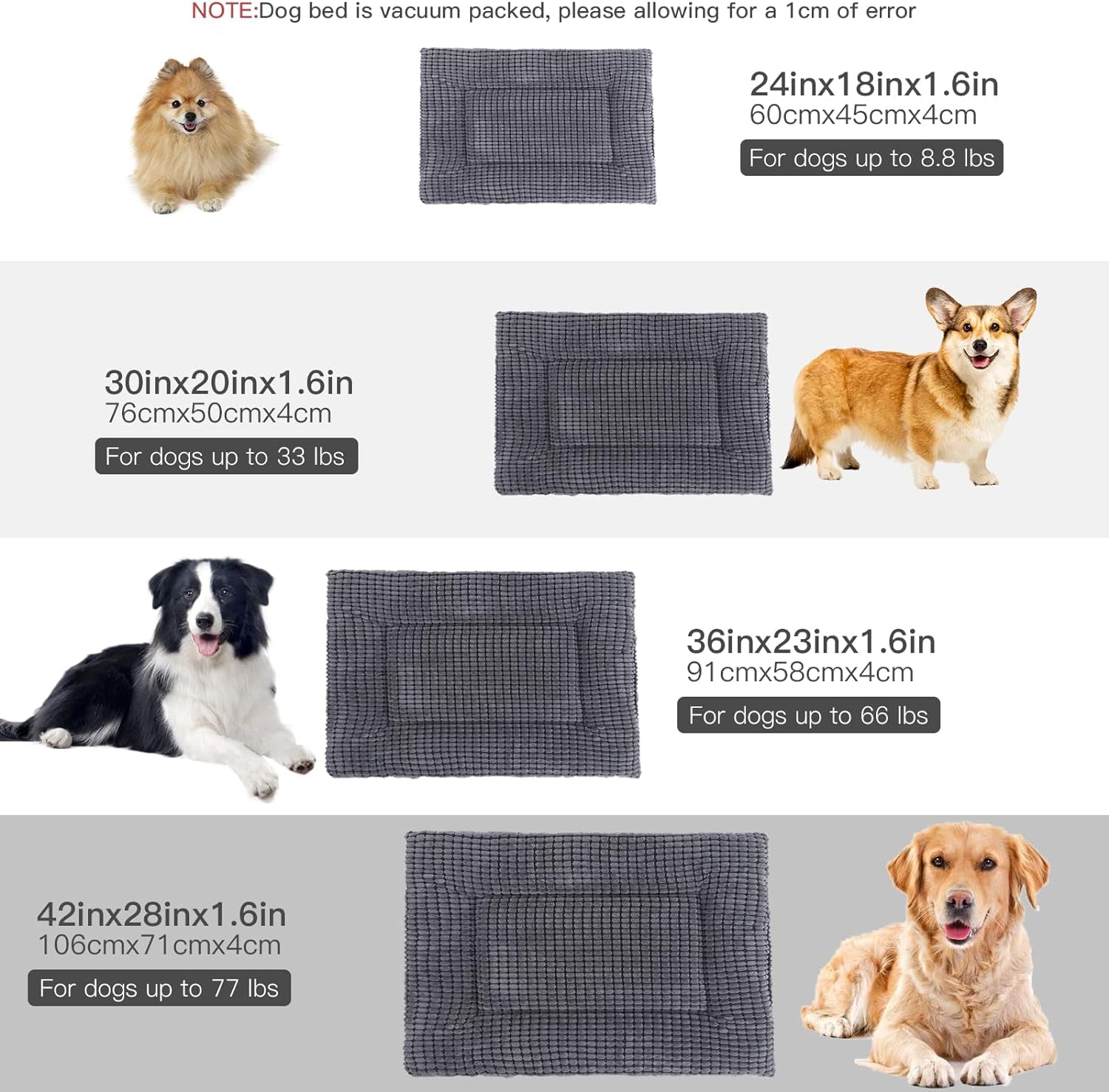 BVAGSS Dog Bed Mat,Reversible Dog Crate Pad, Memory Foam Dog Beds, Soft Warm Pet Cushion for Small Medium Dogs, Washable Pet Sleeping Mattress Kennel Bed Pad XH079 (24''X18''X1.6'',Light Grey)