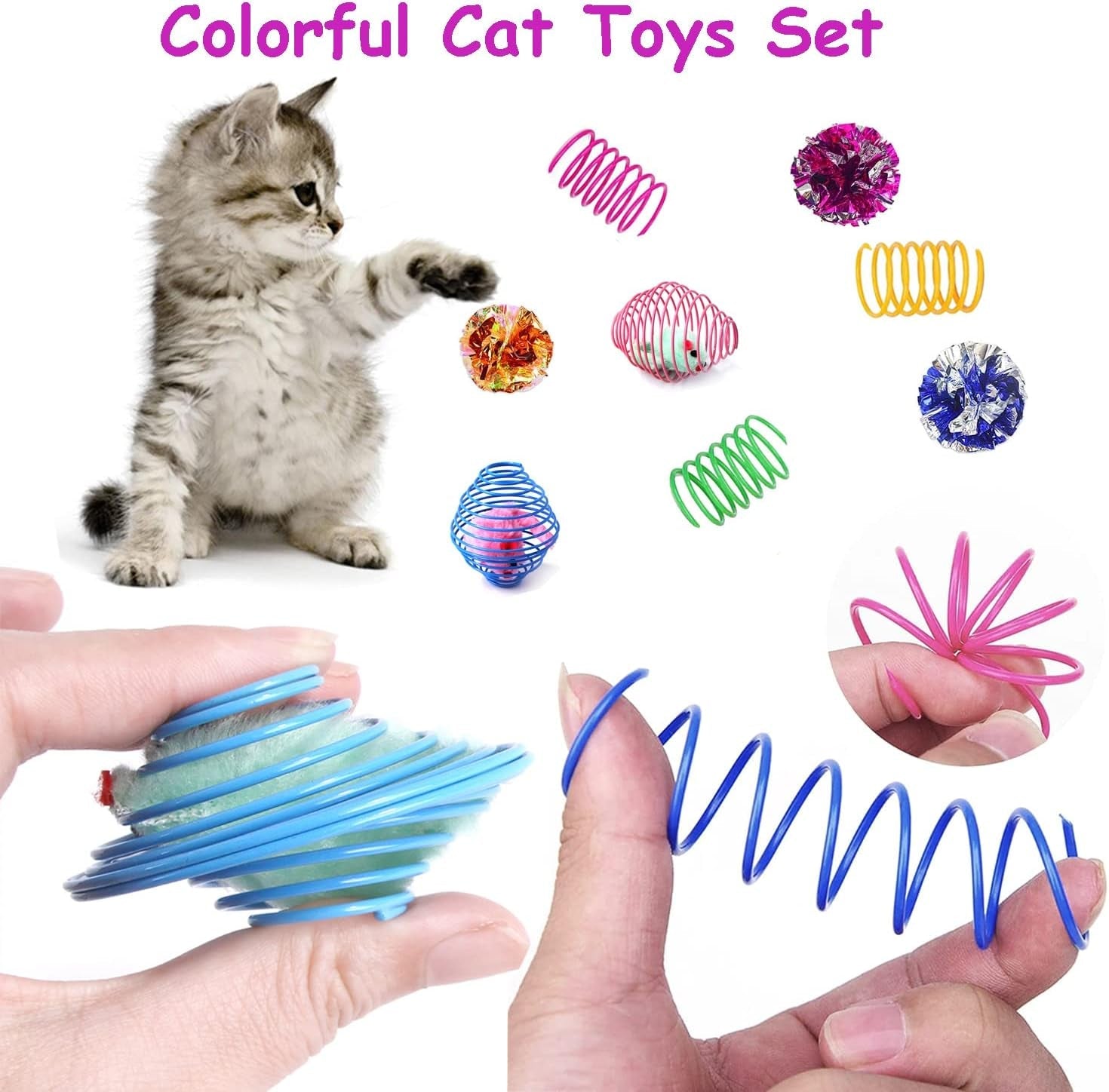 16 Pack Assorted Cat Metal Spring Balls Stretchable Large Cat Spiral Toy Cat Crinkle Balls Interactive Kitten Rolling Balls Coils Spring inside Caged Rats Pet Supplies Indoor Outdoor Cats