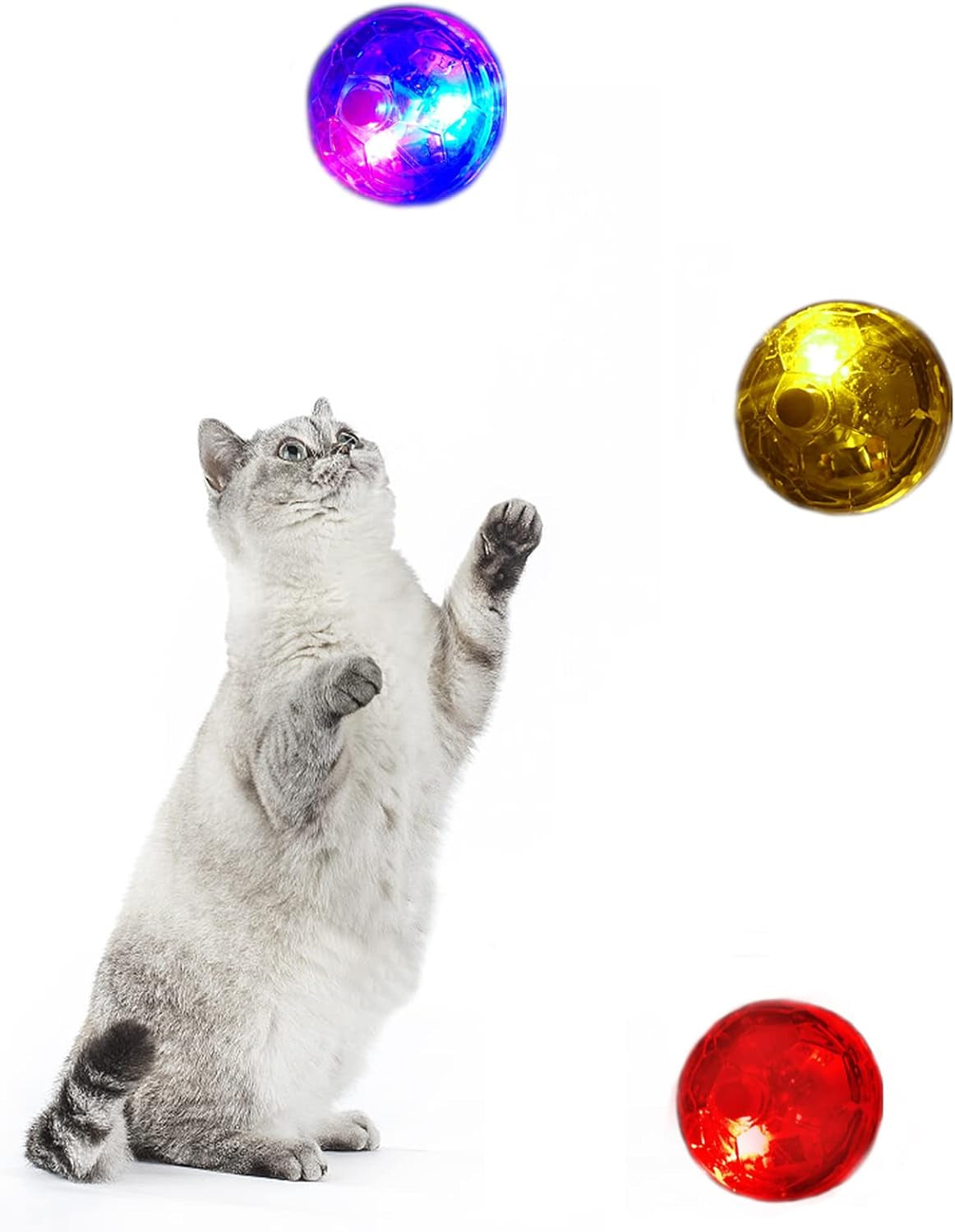 3 Pieces LED Motion Activated Ghost Hunting Cat Ball Light up Paranormal Investigate Cat Balls Interactive Fashion Lighted Glow Jumping Running Exercise Pet Ball Toys for S M L Pets Activity