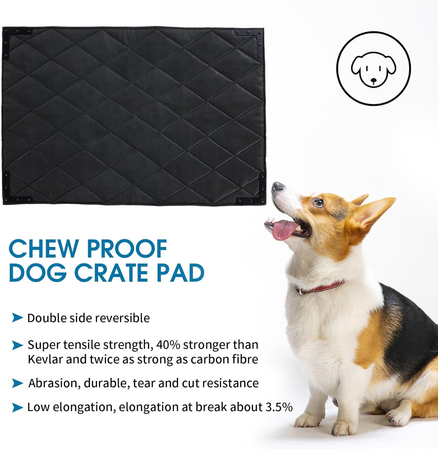 Chew Proof Dog Bed with Metal Rivet Corner for Small Dogs, Stable Kennel Pad Mat for Teething Puppy, Durable Indoor Outdoor Crate Pad for Dog Crates, 17"X23"