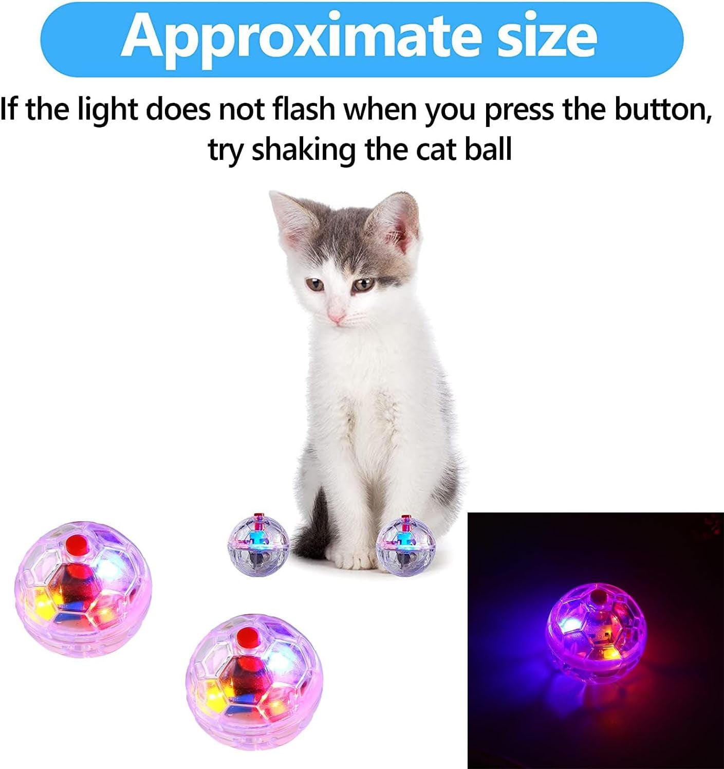 1.38 X 1.5 Inchestransparent Light up Cat Balls Motion Activated Interactive Cat Toy for Animal Dog Running Activity Indoor Supplies Small LED Glowing Pet Balls Ghost Hunting Light up Cat Ball Toy