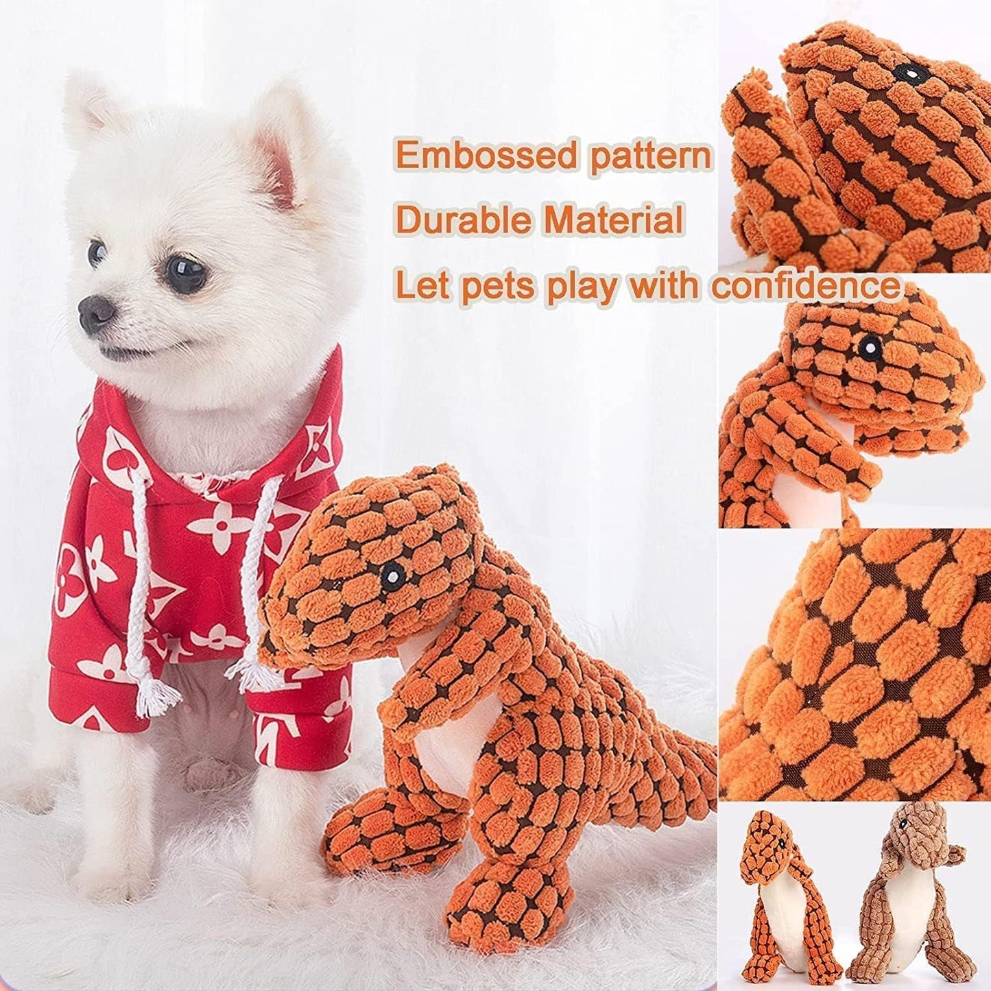 2024 New Indestructible Robust Dino, Plush Dog Toy, Indestructible Squeaky Toys for Dogs, Durable Dog Toys for Aggressive Chewers, Chew Toys for Dogs, Interactive Dog Toys for Boredom (A-Orange)