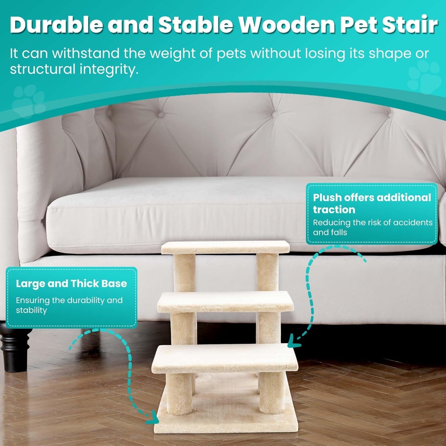 AGYM Pet Stairs, 3 Steps Wooden Stairs for Senior Cats and Dogs, Stable 19.5 Inch Multi-Step Pet Stairs for High Beds & Sofas Protect Pet'S Joints, Joint Injuries or Other Pets with Limited Mobility