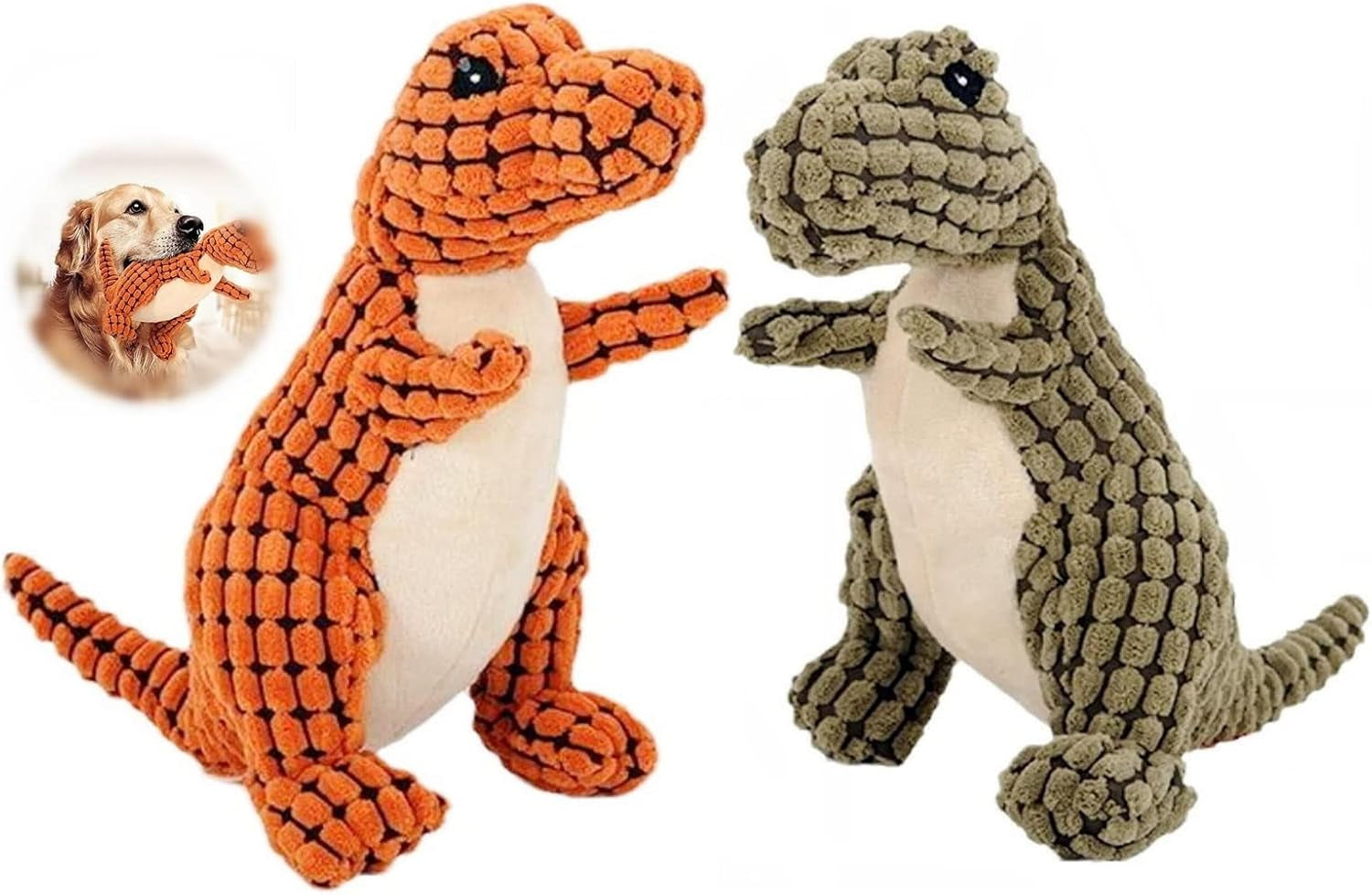 2024 New Indestructible Robust Dino, Plush Dog Toy, Indestructible Squeaky Toys for Dogs, Durable Dog Toys for Aggressive Chewers, Chew Toys for Dogs, Interactive Dog Toys for Boredom (A-Orange)