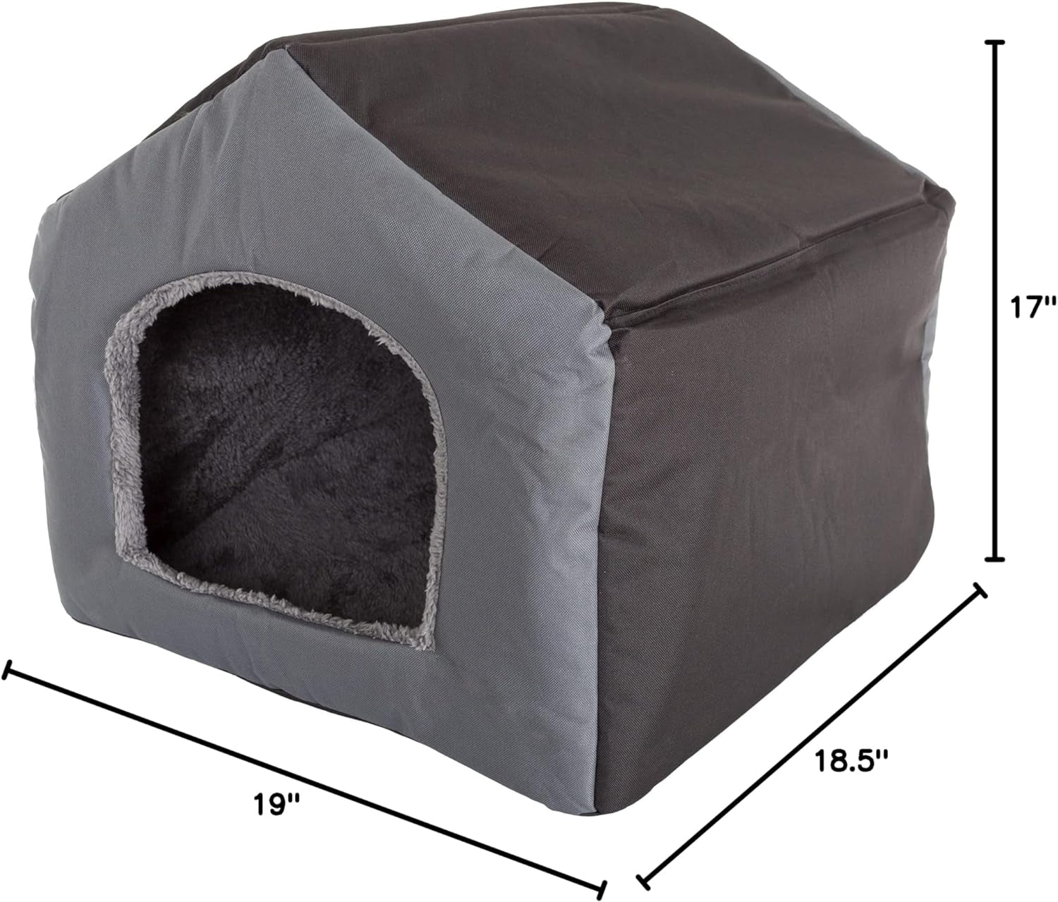 Dog House - Indoor Dog House with Removable Sherpa Cushioned Pad - Pet Bed for Small Dogs, Cats, or Kittens - Dog Houses by PETMAKER (Gray)