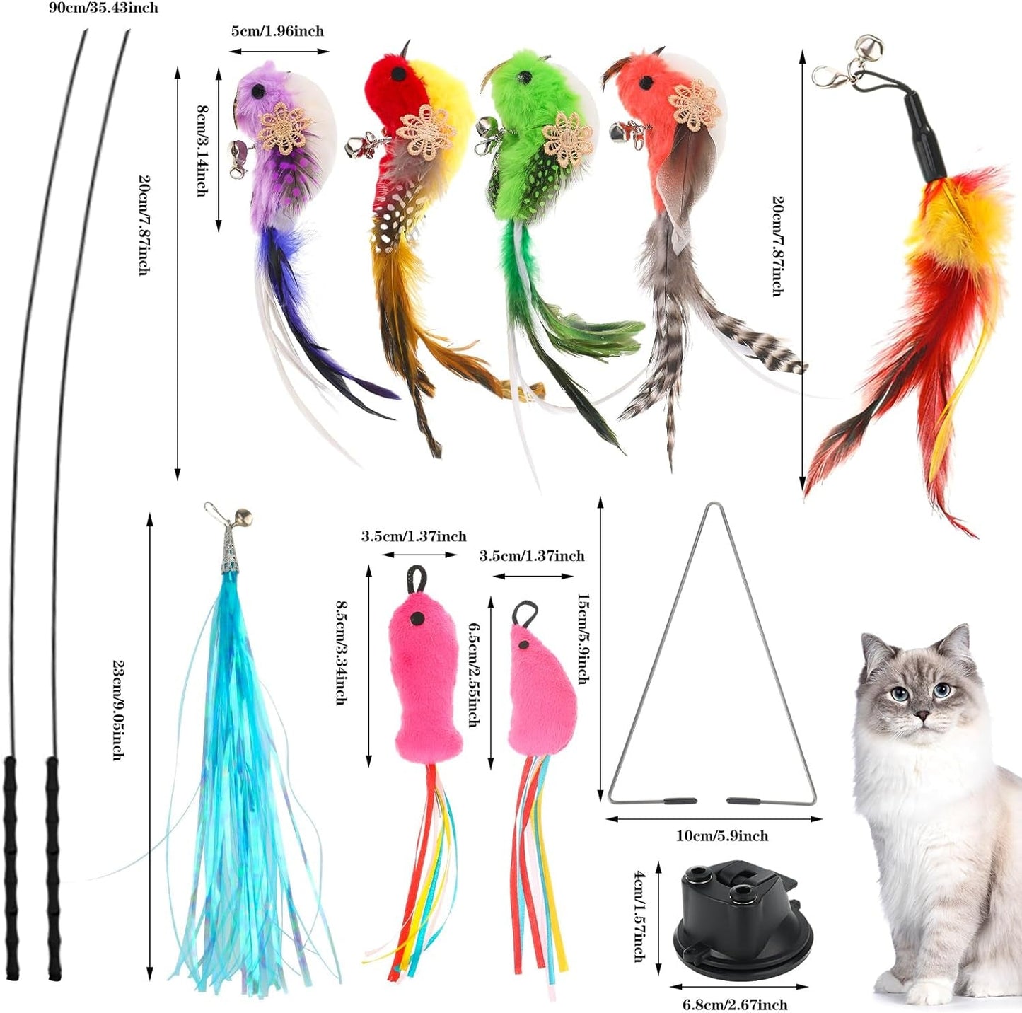 12 Pcs Suction Cup Cat Toy,Interactive Bird Simulation Cat Toy Set Suction Cup Cat Toys for Indoor Cats Flying Bird Cat Toy Cat Toys Self Play Bird Interactive Cat Toy for Indoor Cats