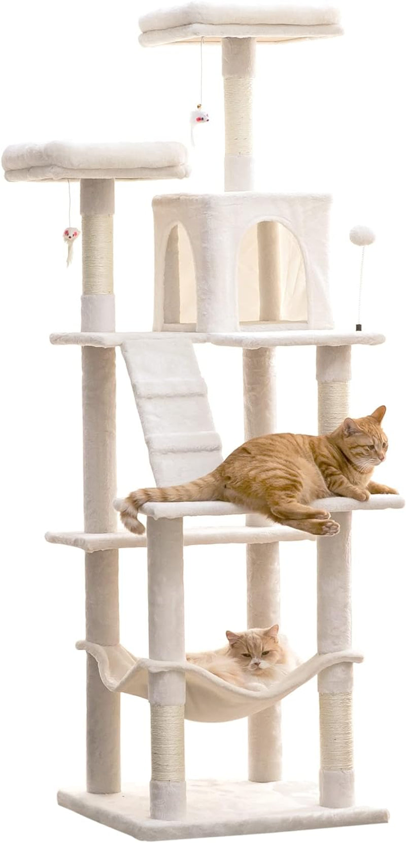 MWPO 63.8 Inches Multi-Level Cat Tree for Large Cats with Sisal-Covered Scratching Posts, Padded Platform, Hammock and Condo,Stable Cat Tower Cat Condo Pet Play House-Light Gray