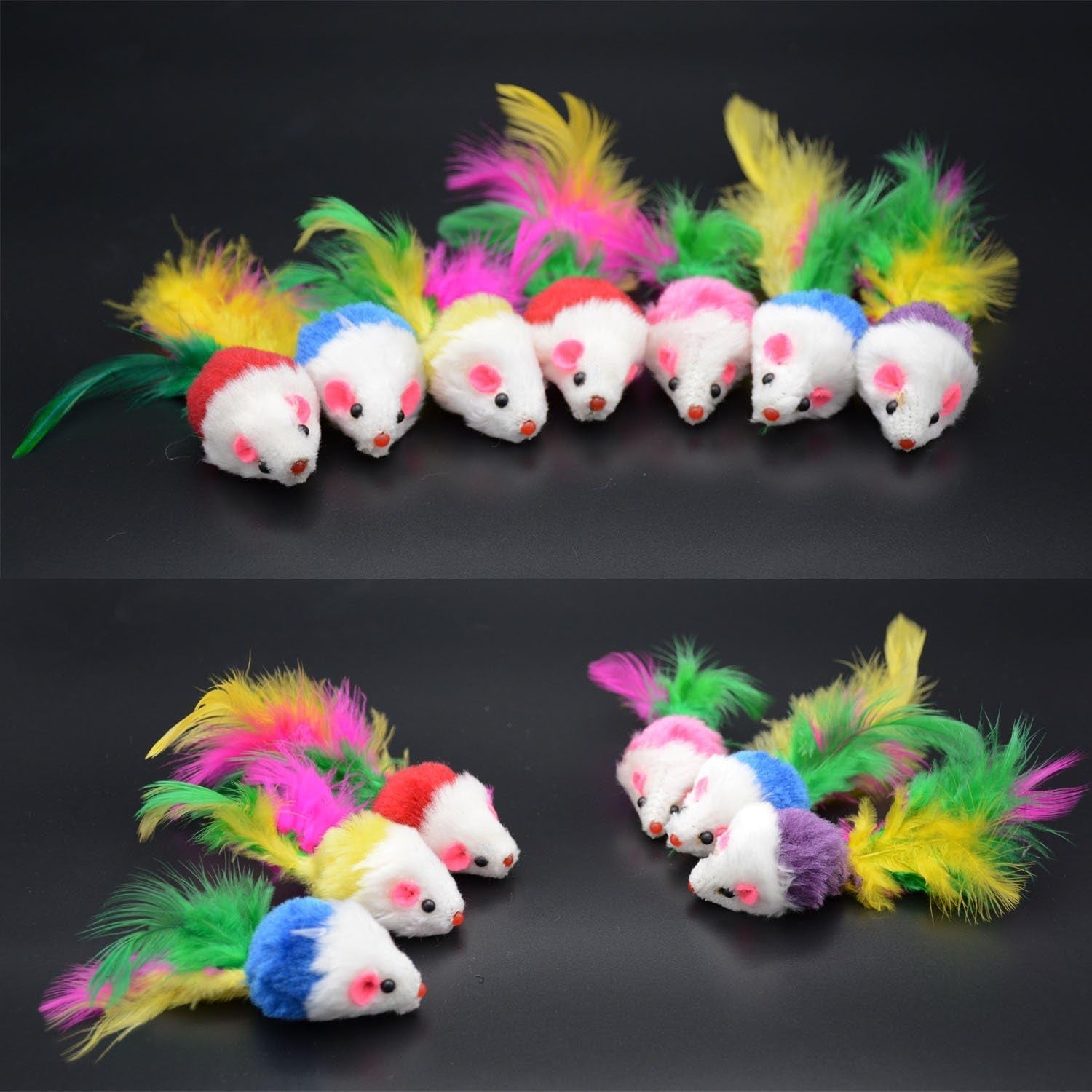 20 PCS Furry Cat Toys Squeak Mouse Rattle Mice Cat Catcher Pet Toys with Feather Tails (Random Color)