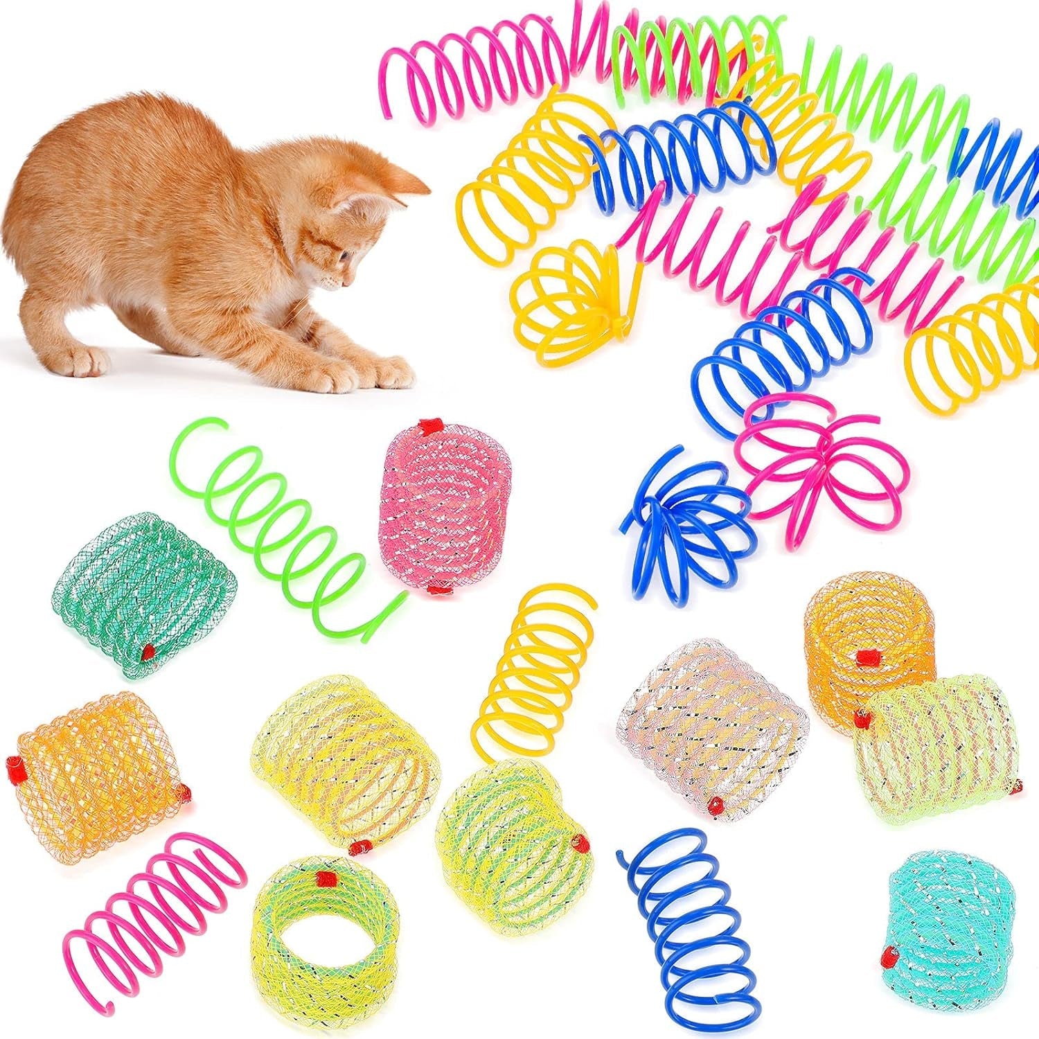 30 Pieces Cat Springs Cat Spiral Toys Cat Fetch Chew Toy Kitten Pet Plastic Coil Spiral Springs for Kitten Bouncing Play Training, 2 Styles