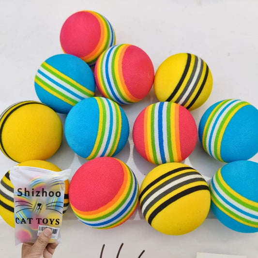 12PCS Cat Ball Toy for Indoor Cats Bouncy Noise Free Colors Rainbow Sponge Foam Balls for Puppy Kitty Indoor Activity Play Training