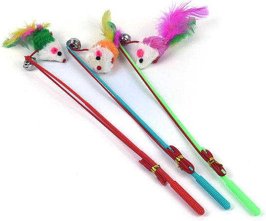 3 Pcs Exercise Toy Fake Mouse Feather Wand Toy Interactive Training Toy Feather Toy Feather Wand Toy Attachments for Indoor Cats