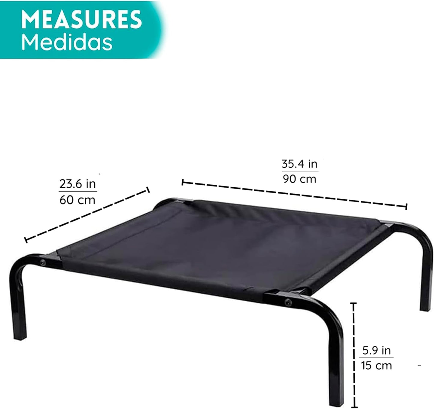 Elevated Dog Bed, Pet Bed, Medium Size with Measures 35.4X23.6 X 5.9In, Portable Bed with a Non-Slip Firm Structure, Easy to Assemble Black